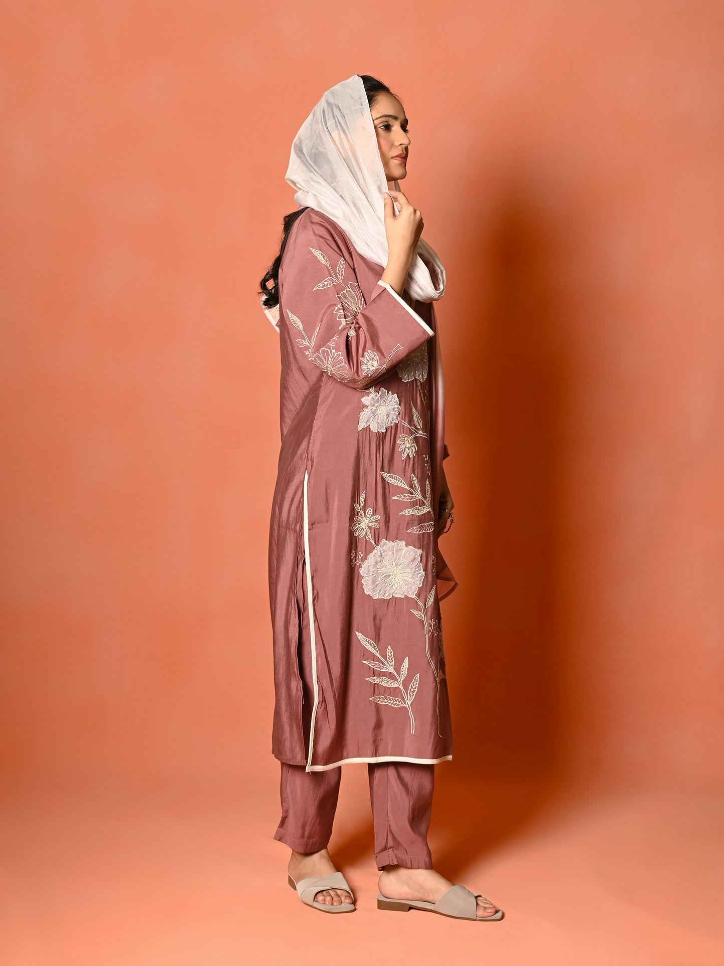 Plum Elegance Roman Silk Daily Wear Set