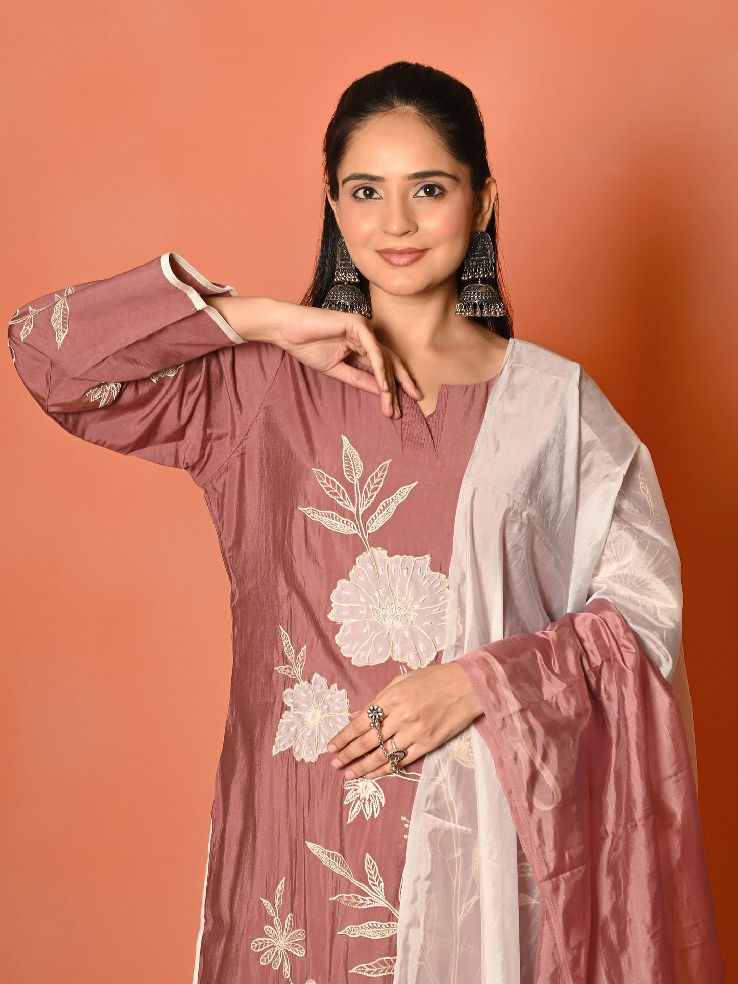 Plum Elegance Roman Silk Daily Wear Set