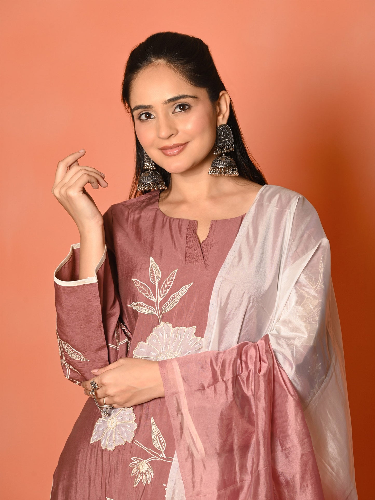 Plum Elegance Roman Silk Daily Wear Set