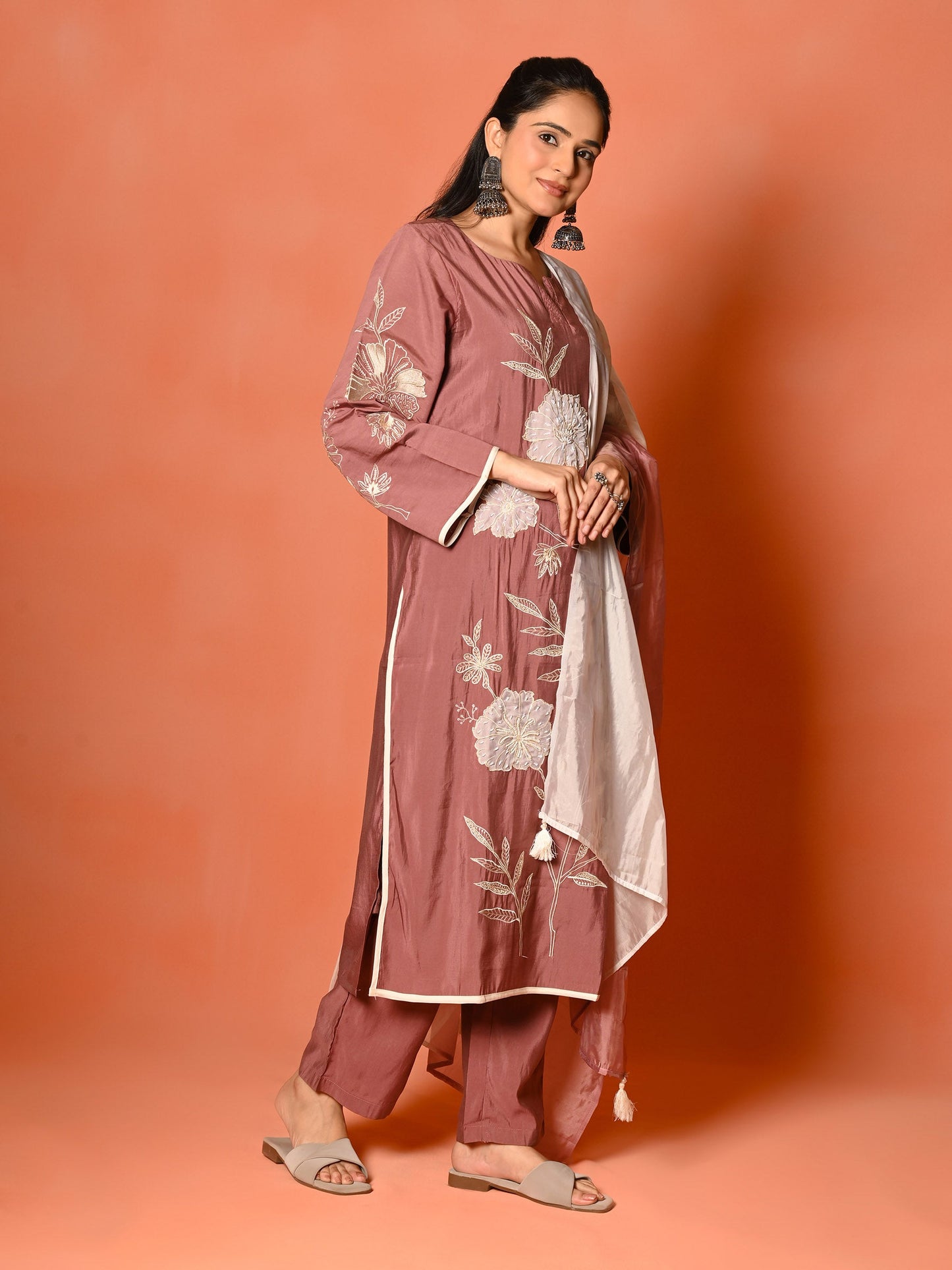 Plum Elegance Roman Silk Daily Wear Set