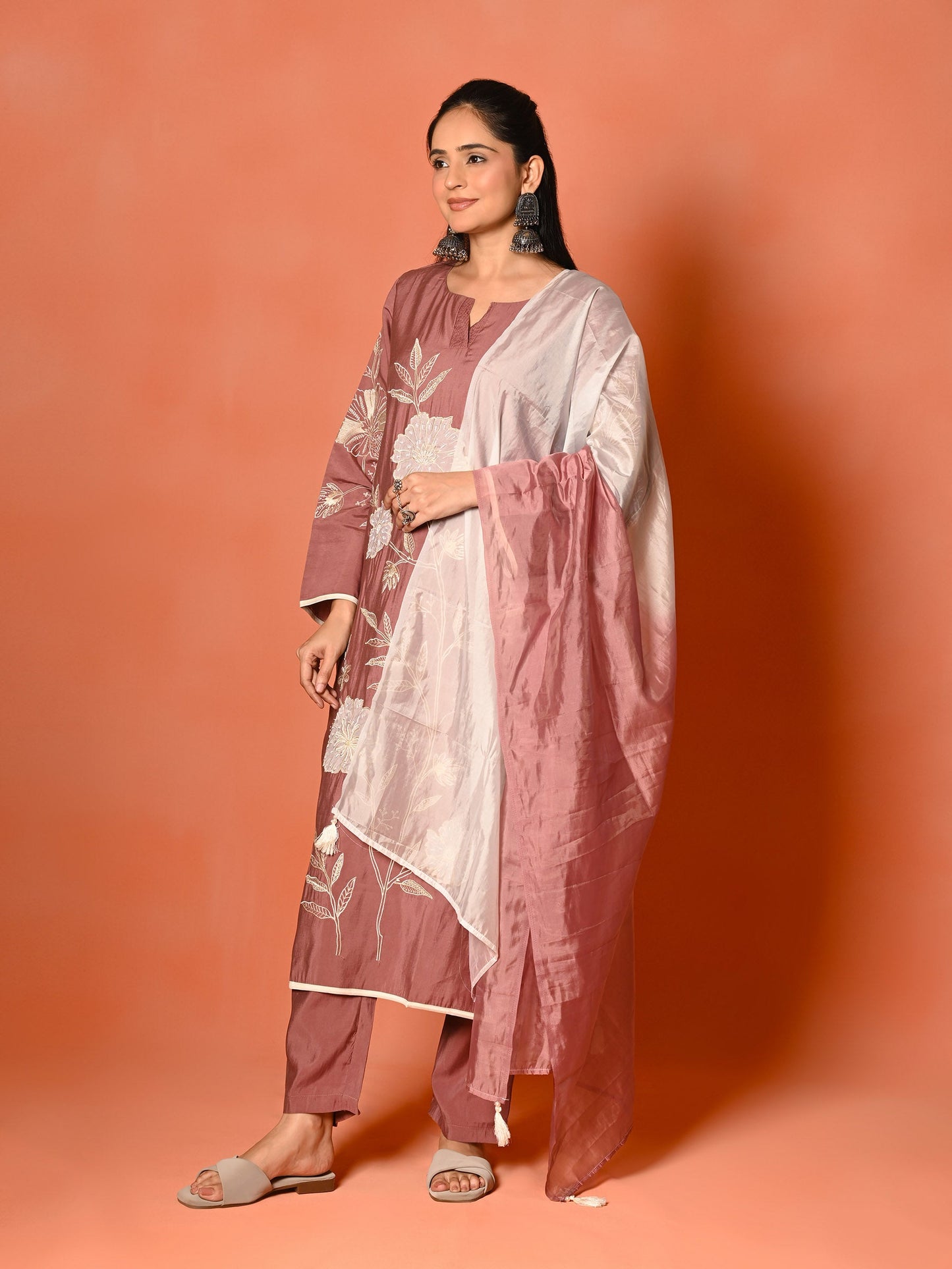 Plum Elegance Roman Silk Daily Wear Set