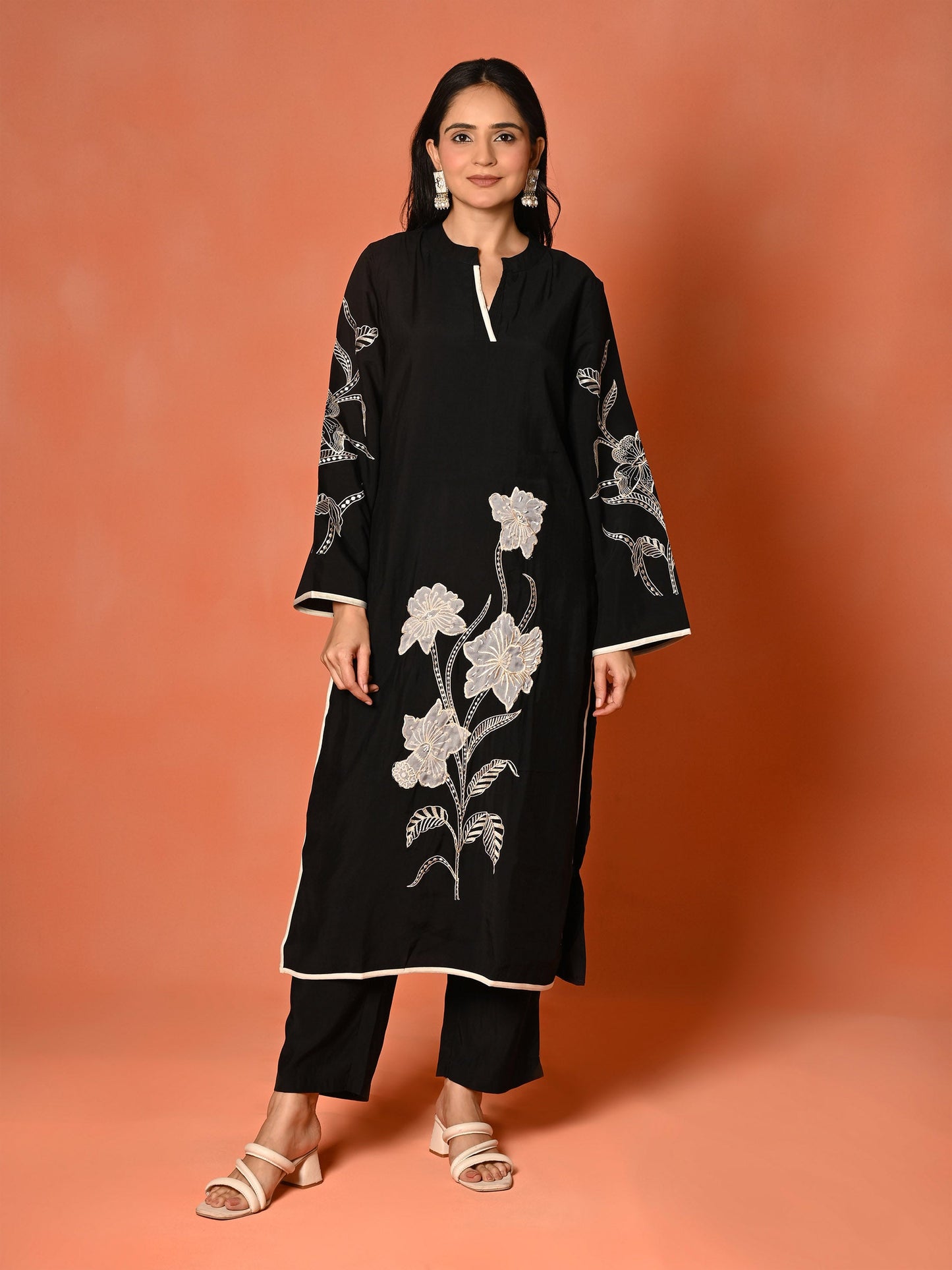 Black Opulence Roman Silk Kurta Set