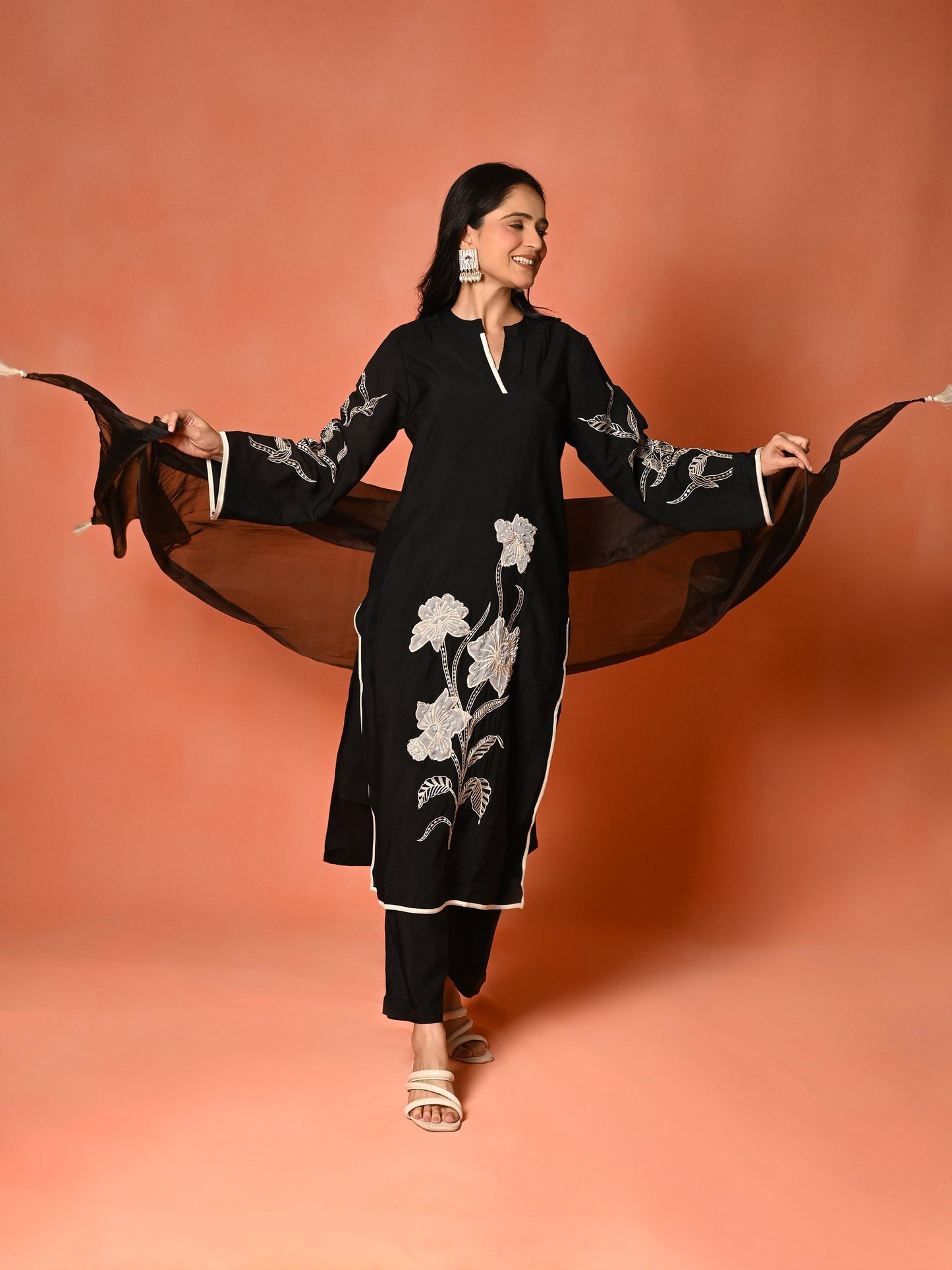 Black Opulence Roman Silk Kurta Set