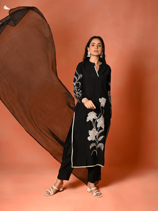 Black Opulence Roman Silk Kurta Set