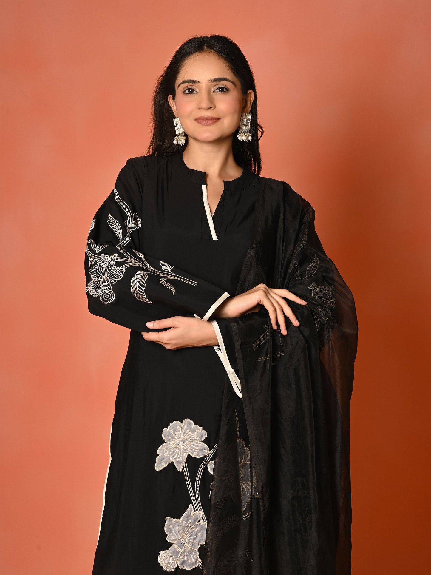 Black Opulence Roman Silk Kurta Set