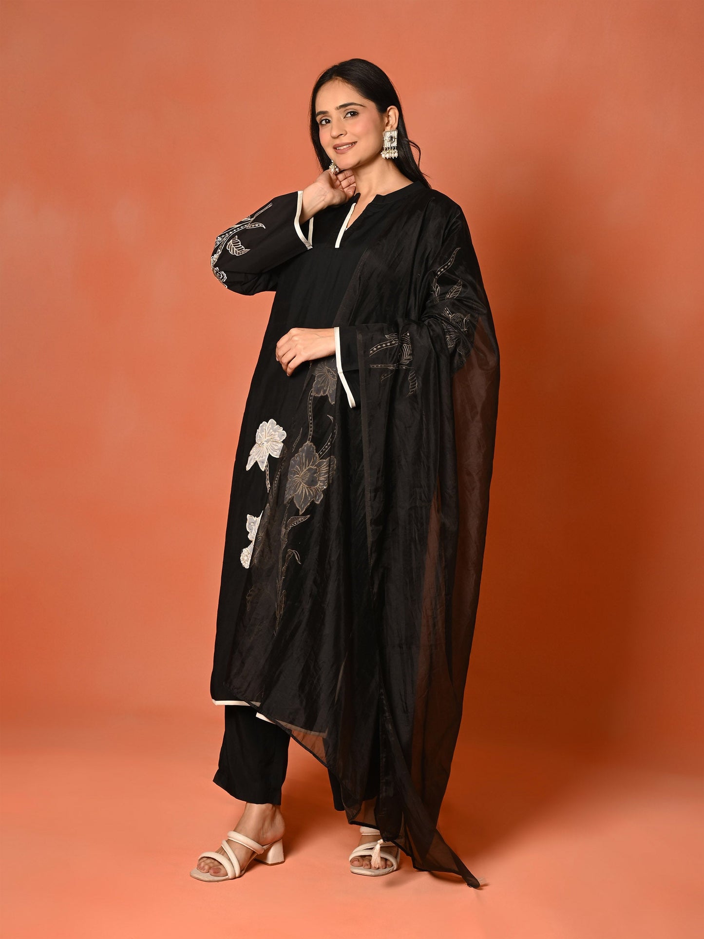 Black Opulence Roman Silk Kurta Set