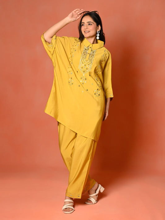 Yellow Roman Silk Kaftan Co-Ord Set