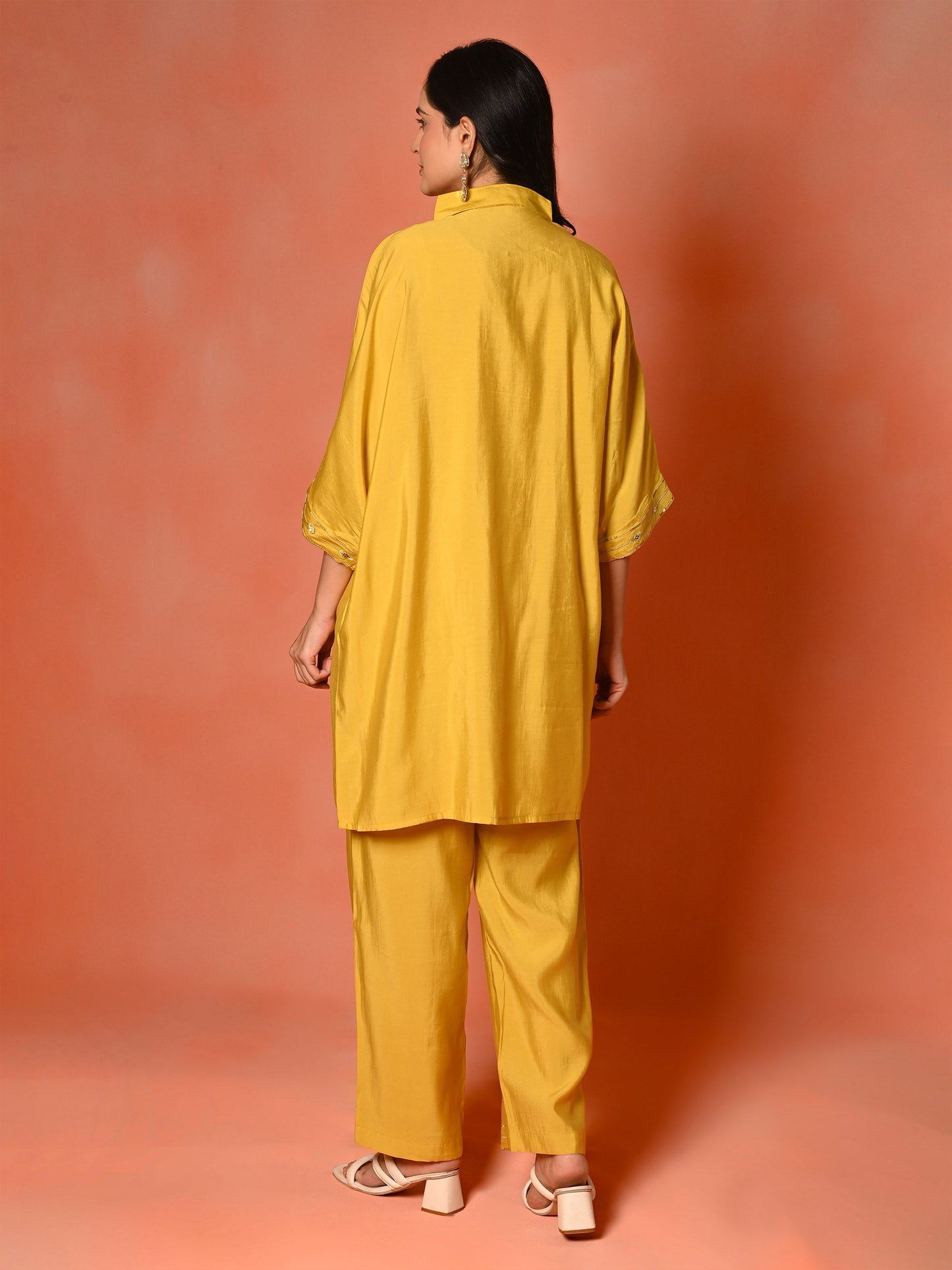 Yellow Roman Silk Kaftan Co-Ord Set