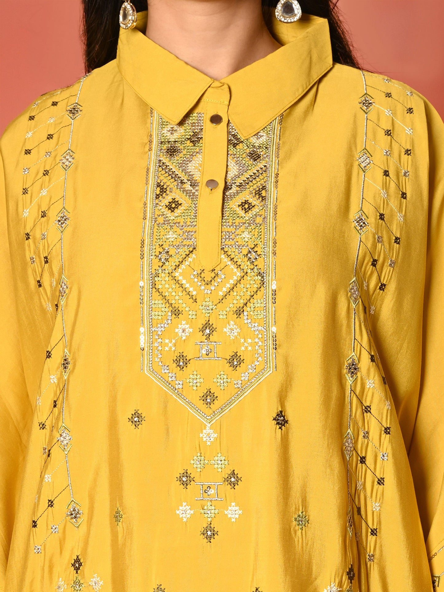 Yellow Roman Silk Kaftan Co-Ord Set