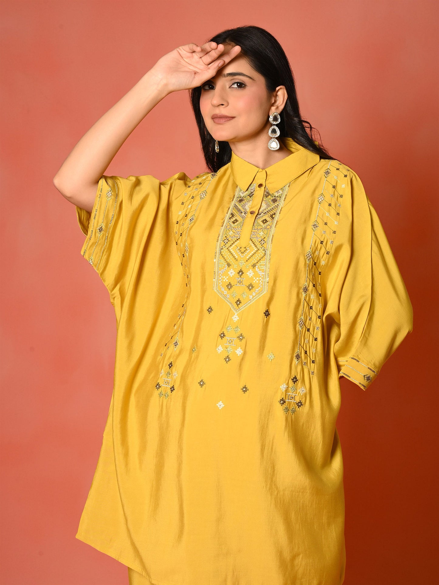 Yellow Roman Silk Kaftan Co-Ord Set