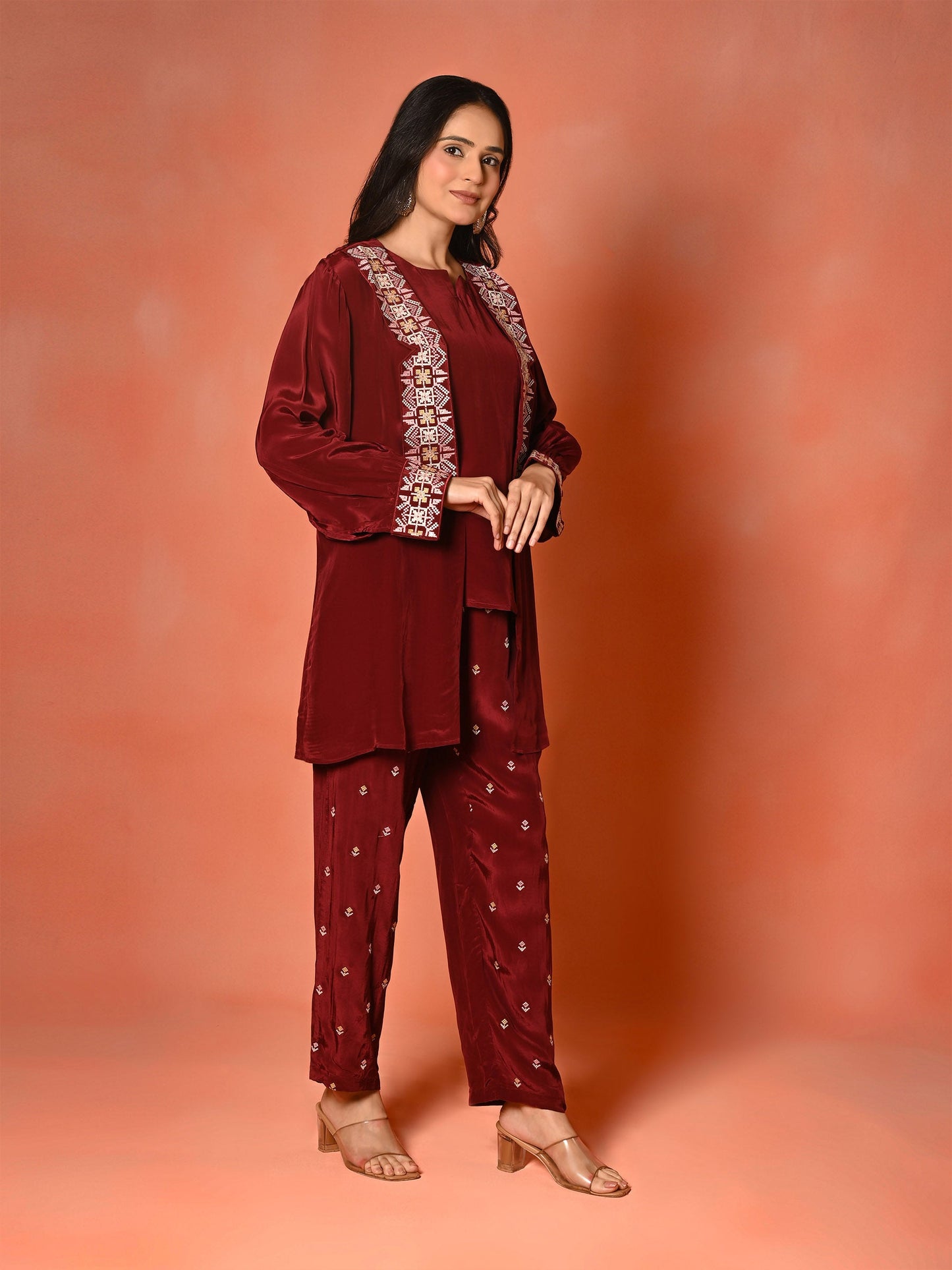 Ruby Bloom Butter Crepe Kaftan Set