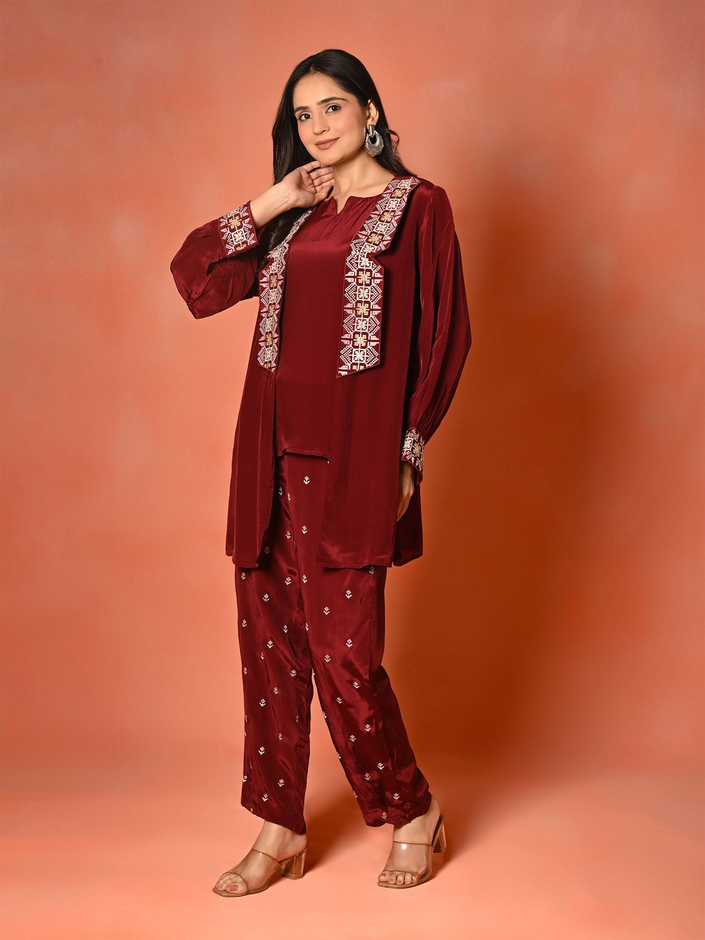 Ruby Bloom Butter Crepe Kaftan Set