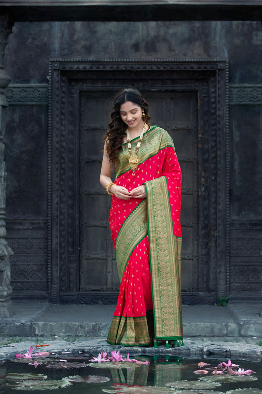 Red Zari Banarasi Silk Saree