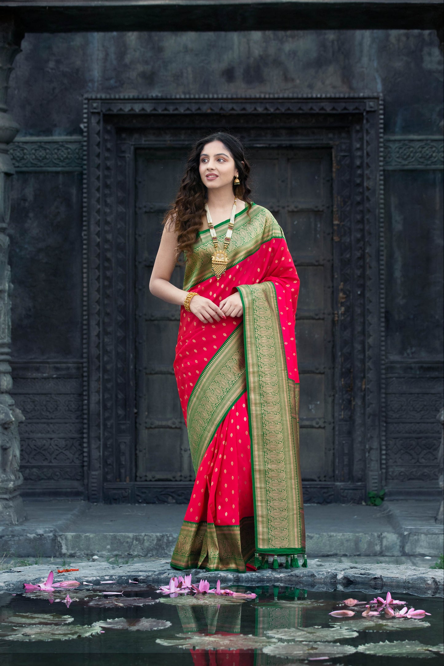 Rani Pink Zari Viscose Banarasi Silk Saree