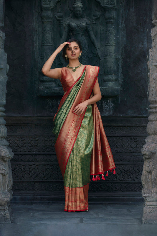 Green Banarasi Kairi Jaal Silk Saree