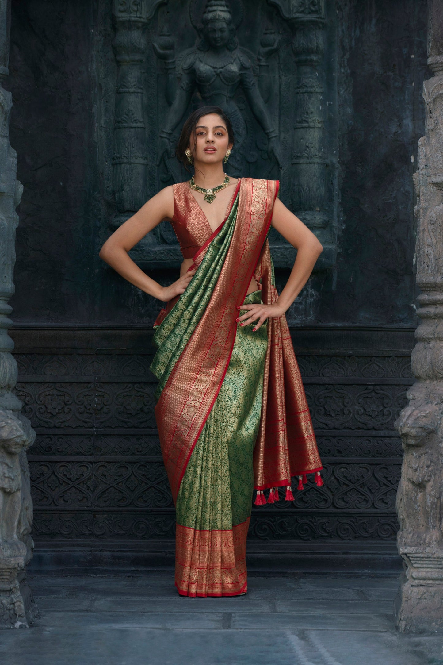 Green Banarasi Kairi Jaal Silk Saree