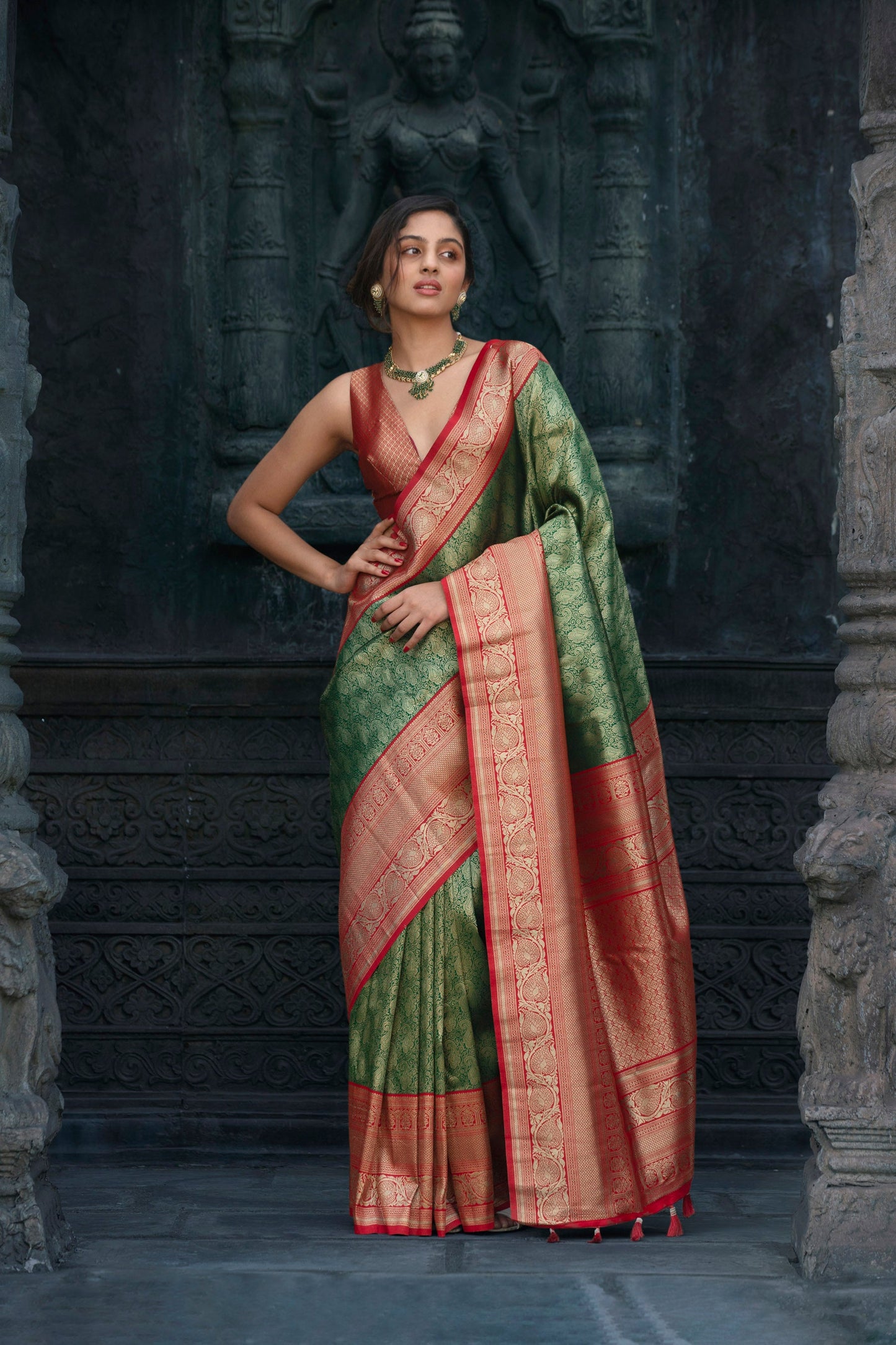 Green Banarasi Kairi Jaal Silk Saree