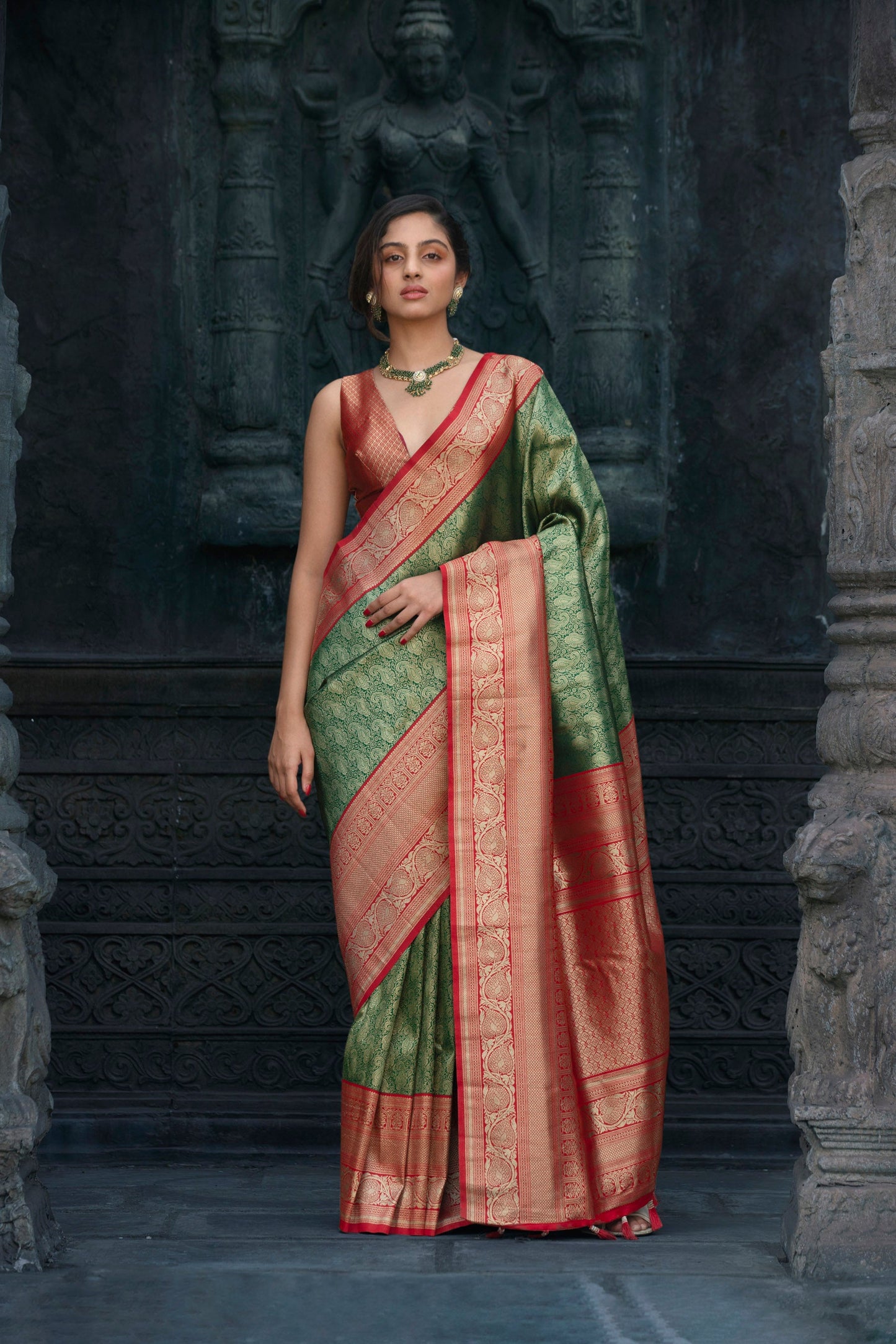 Green Banarasi Kairi Jaal Silk Saree