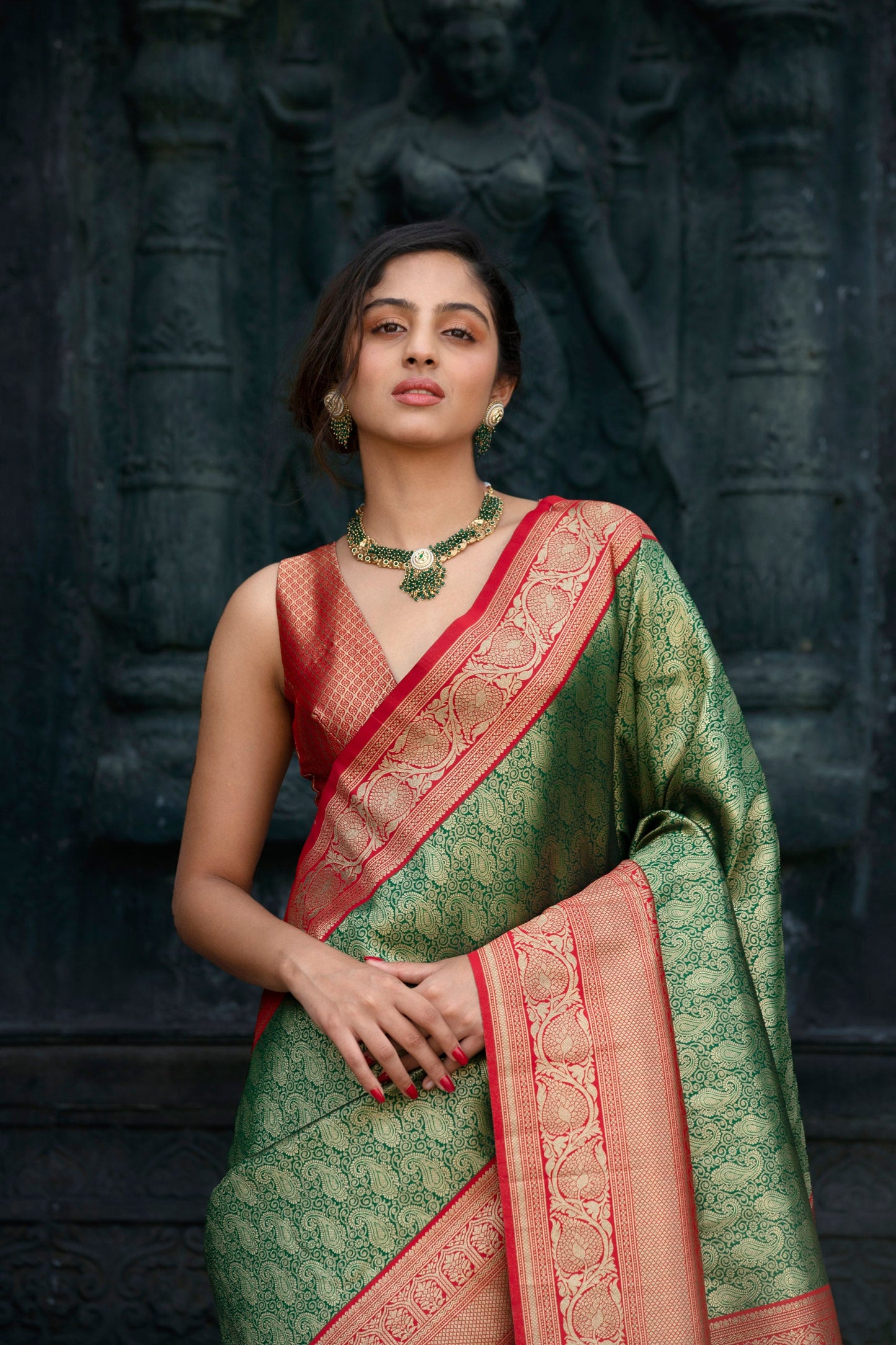 Green Banarasi Kairi Jaal Silk Saree