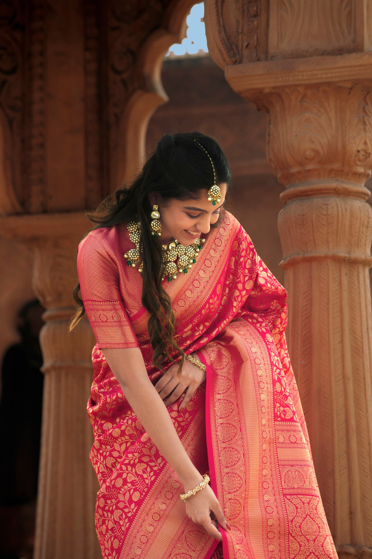 Classic Kanjeevaram-Inspired Rani Pink Silk Saree