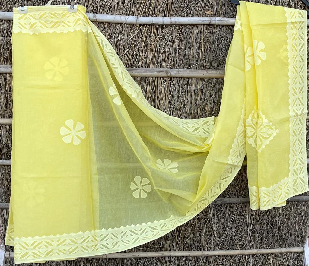 Organdy Cotton Applique Work Sarees