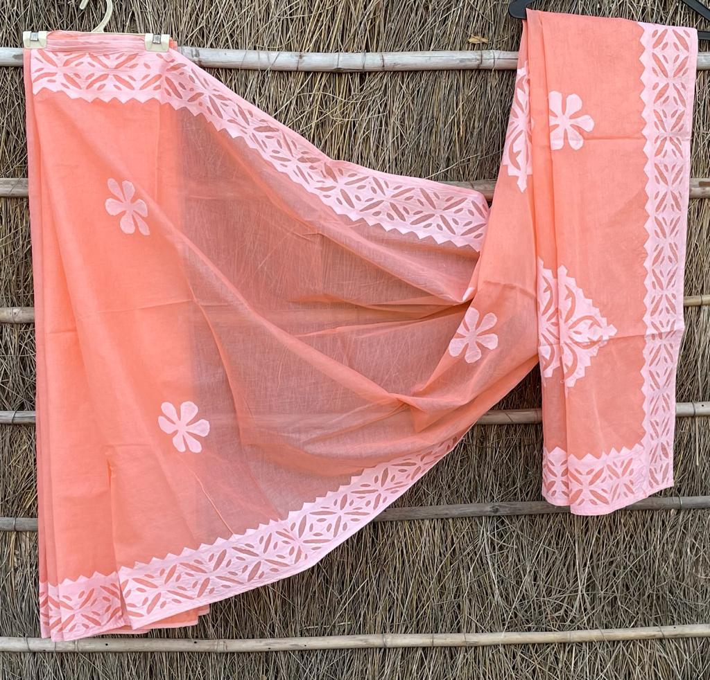 Organdy Cotton Applique Work Sarees