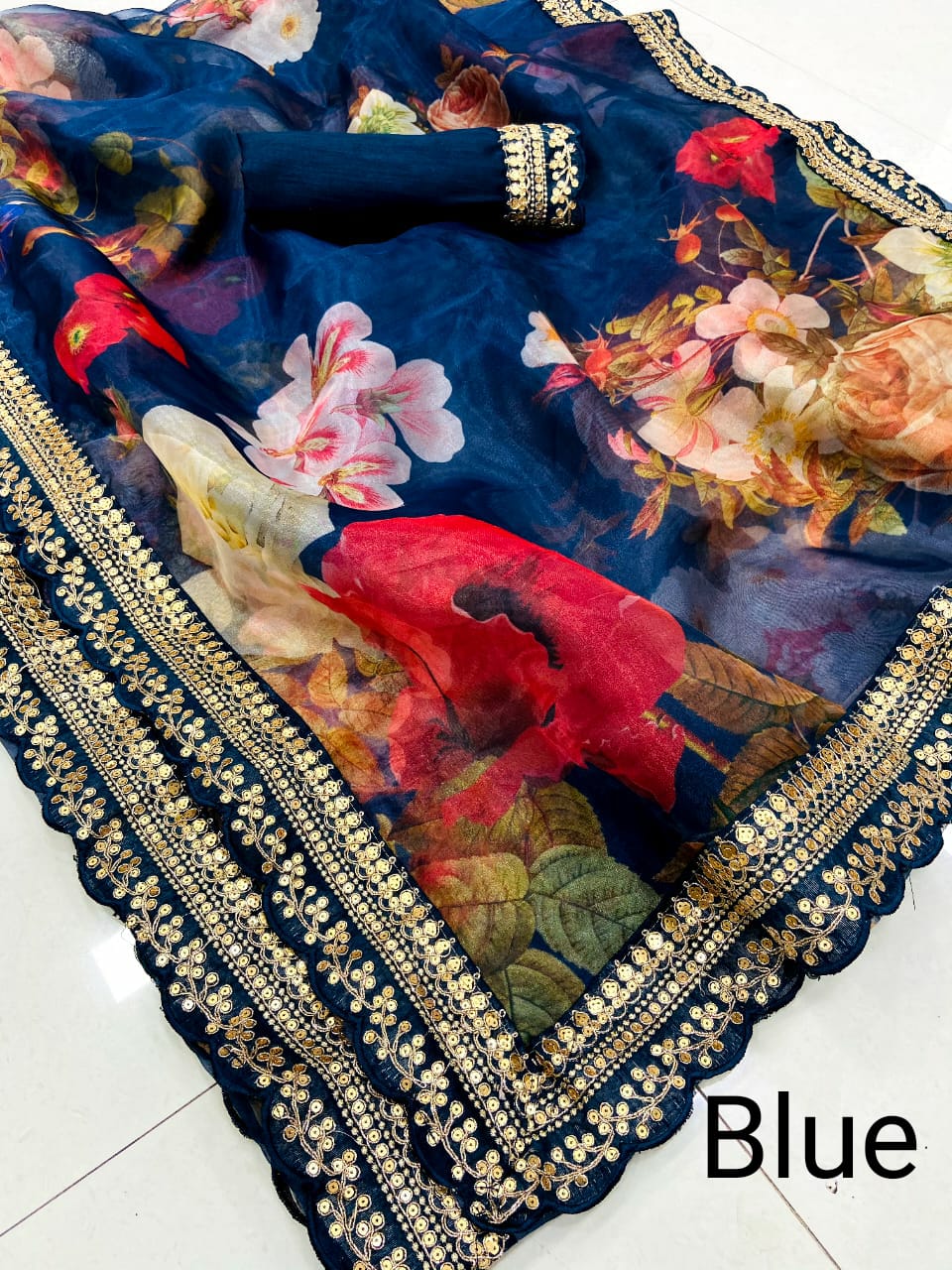 Organza Digital Print Saree | Flower Digital Print Saree By Rank Never Retires