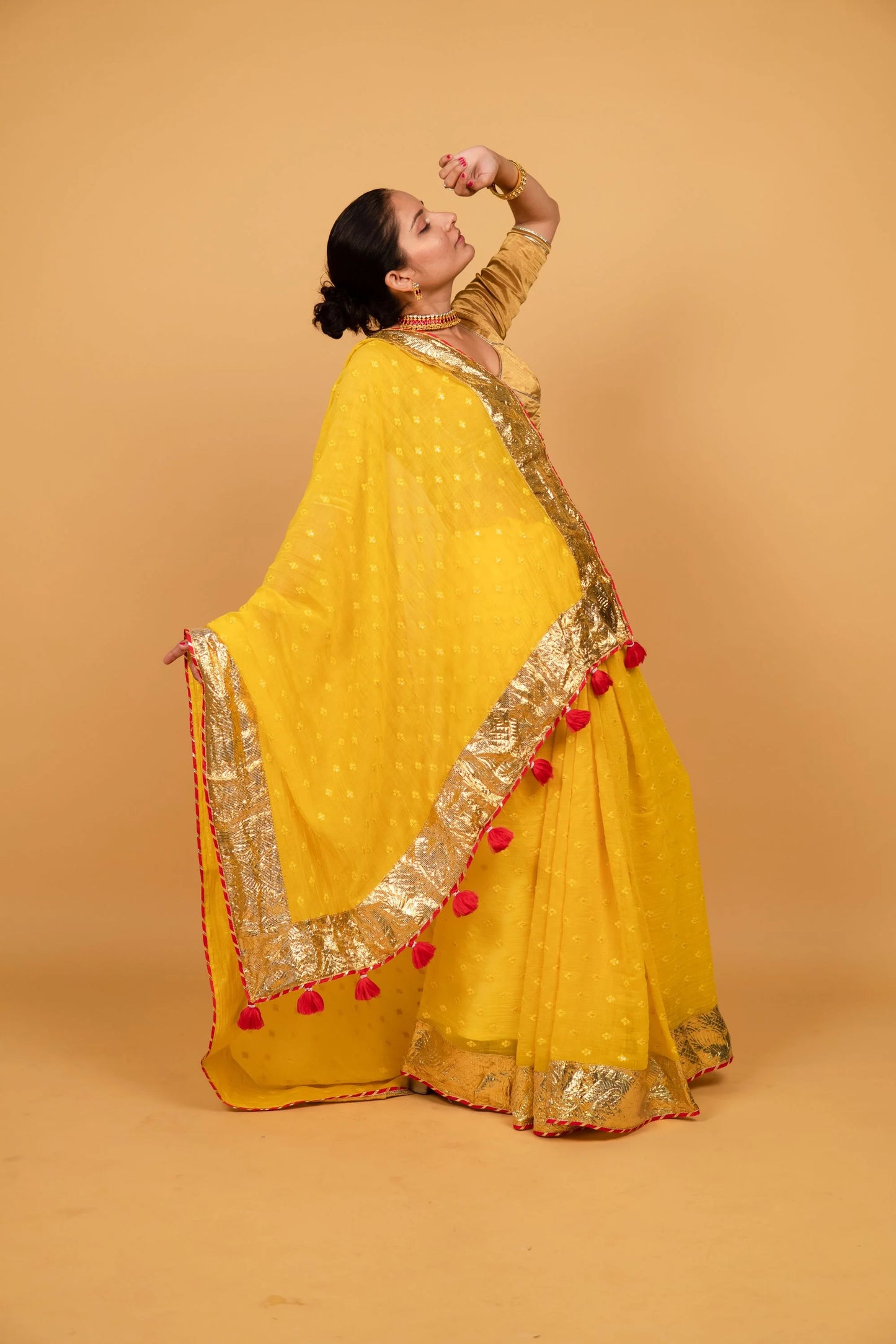 Poppuy Yellow Chanderi Sitara Saree