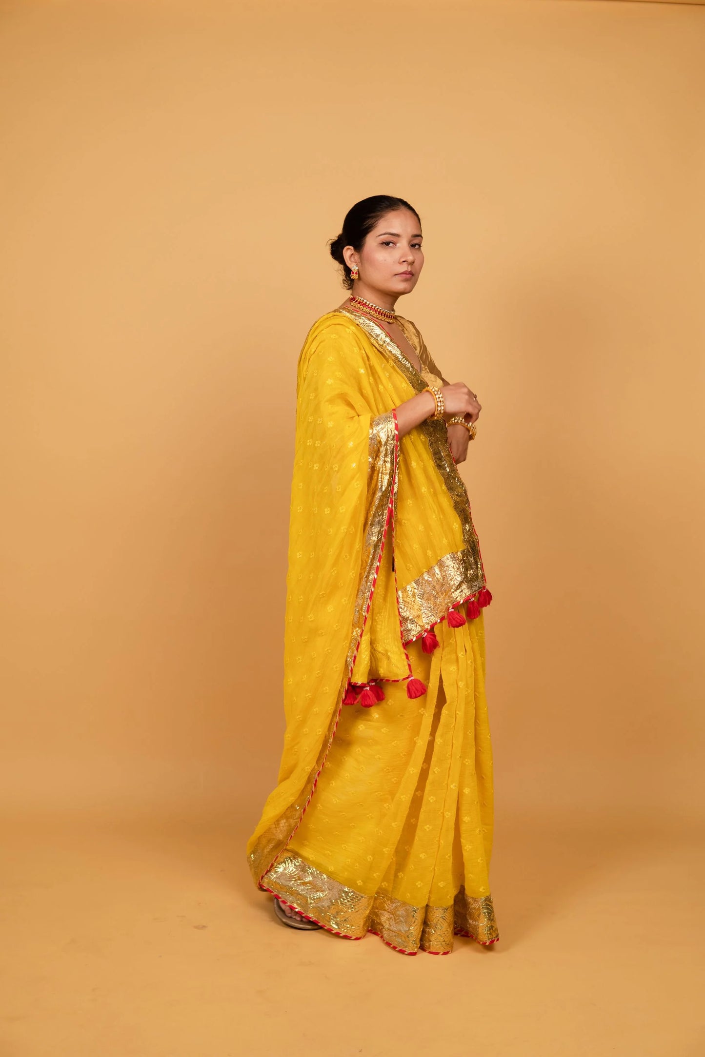 Poppuy Yellow Chanderi Sitara Saree