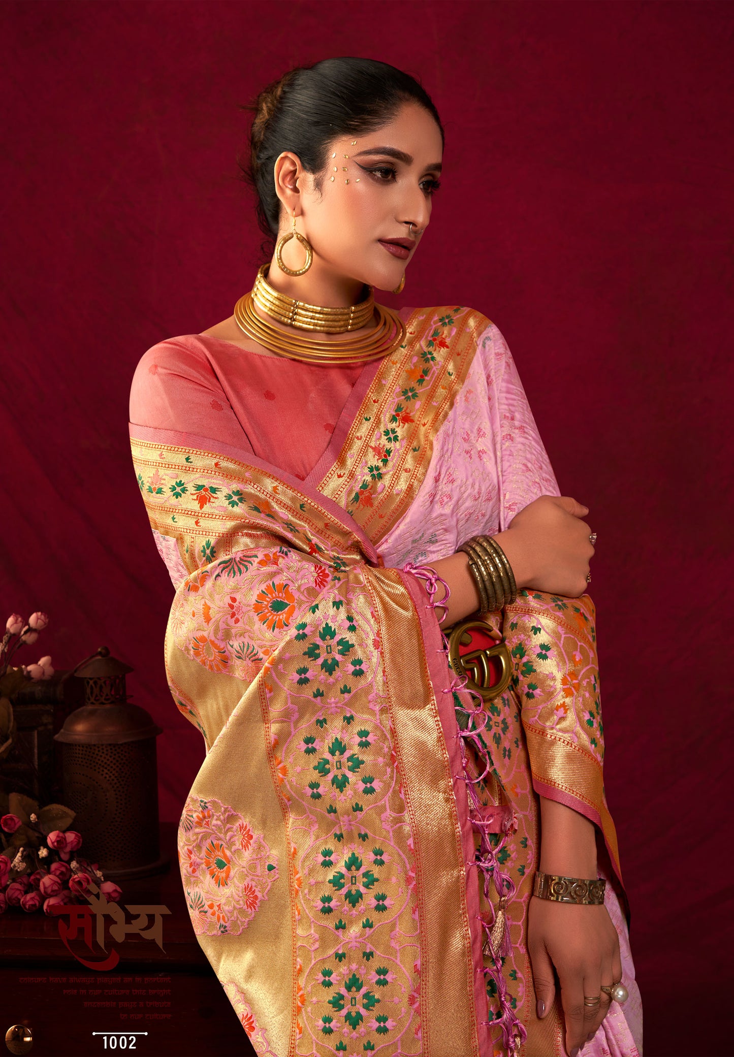 Bansi Baby-Pink Paithani Silk Meenakari weaves Zari Saree