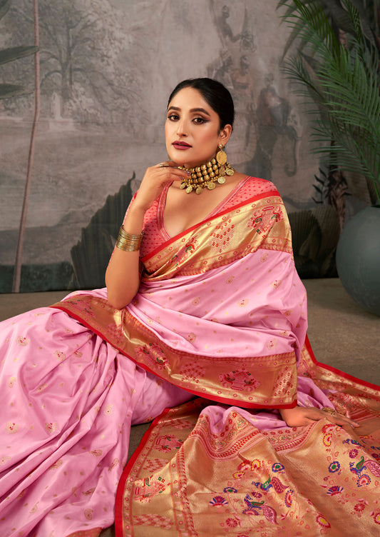 Isha Baby-Pink Paithani Silk Zari woven Saree