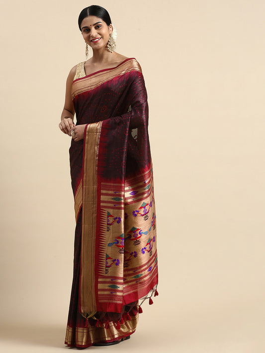 Black Zari Woven Paithani Silk saree