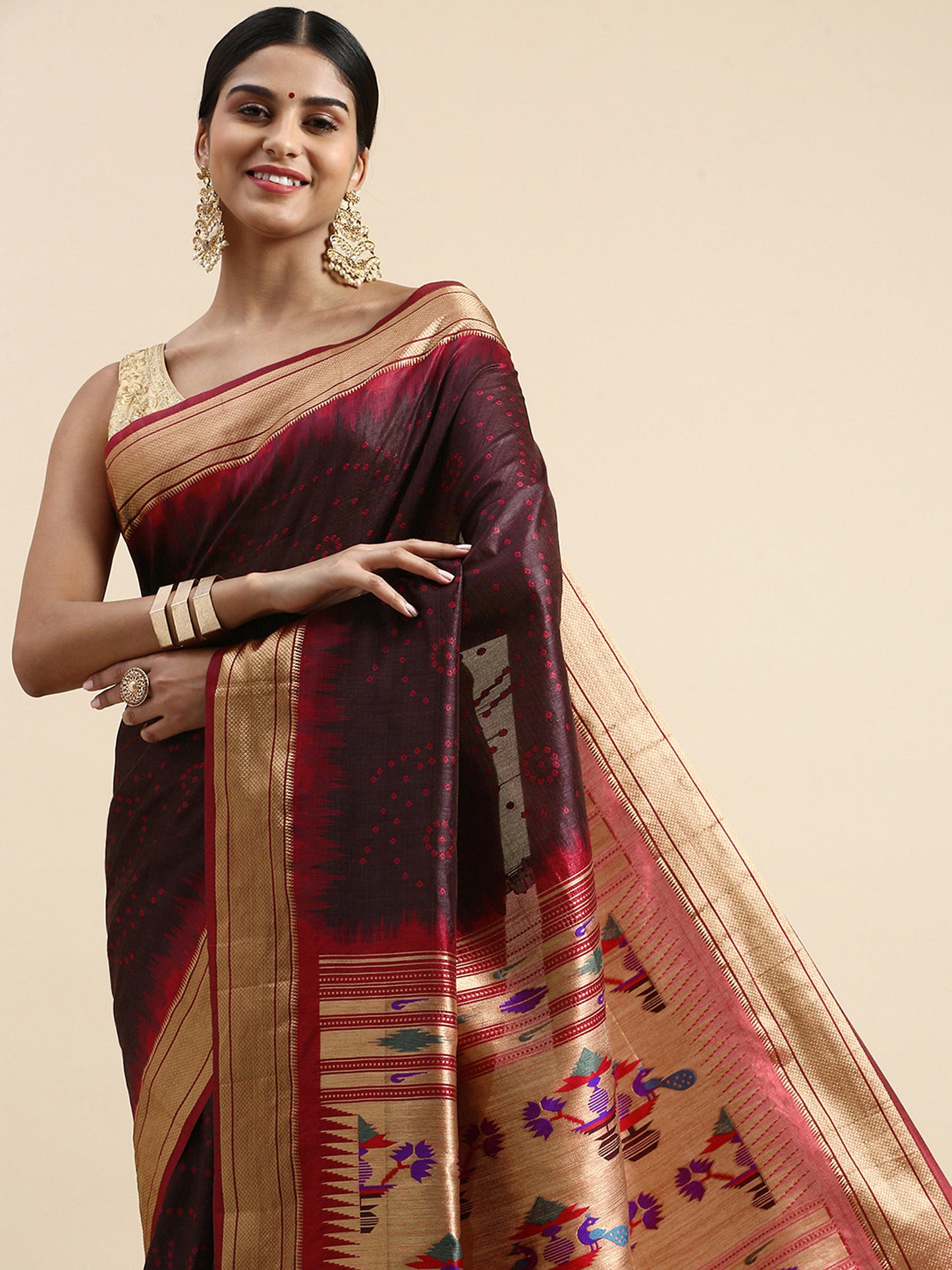 Black Zari Woven Paithani Silk saree