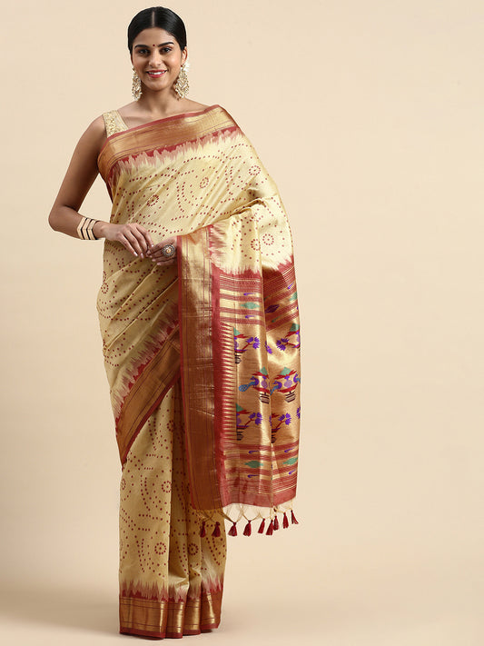 Chiku Zari Woven Paithani Silk saree