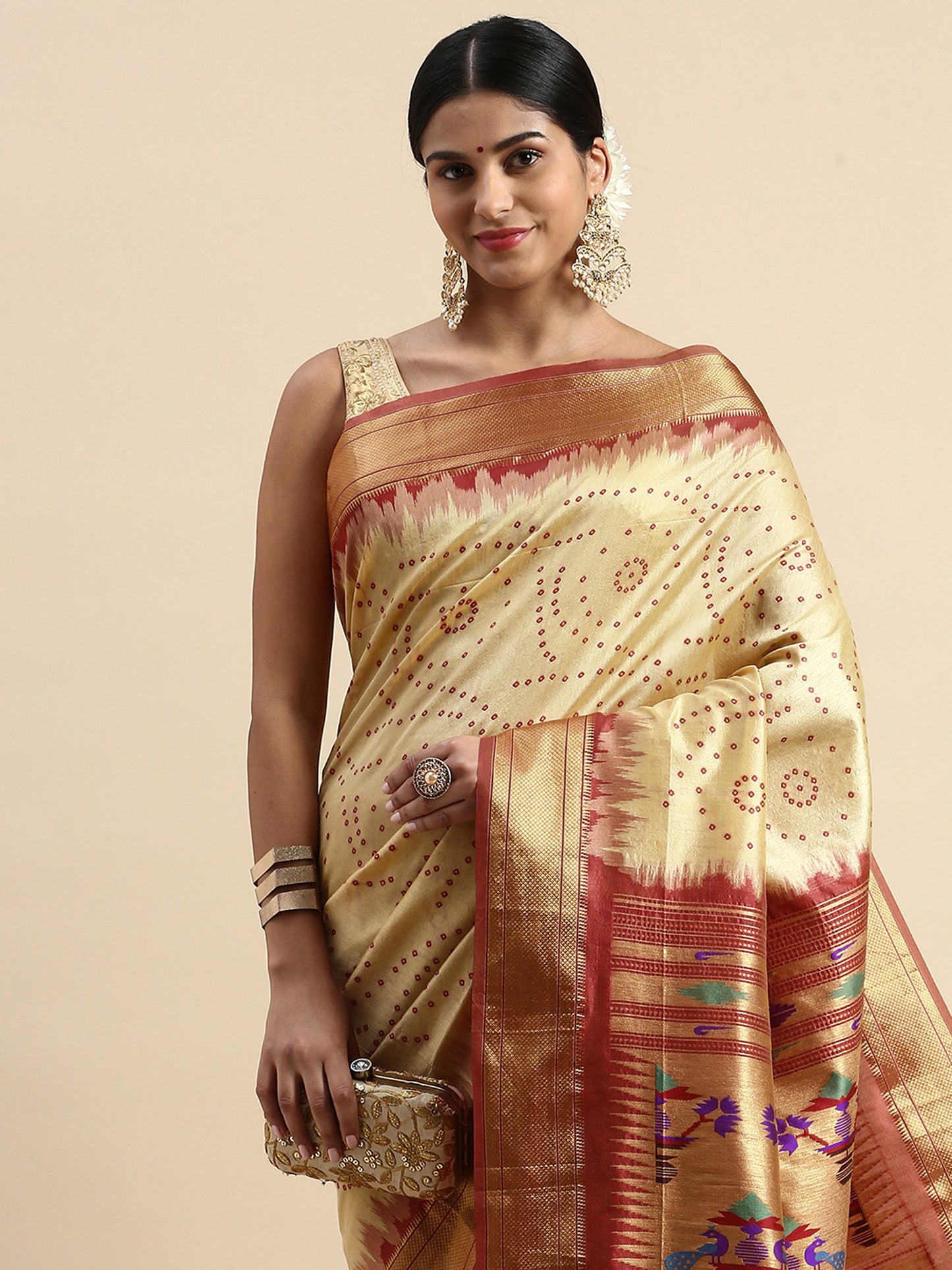 Chiku Zari Woven Paithani Silk saree