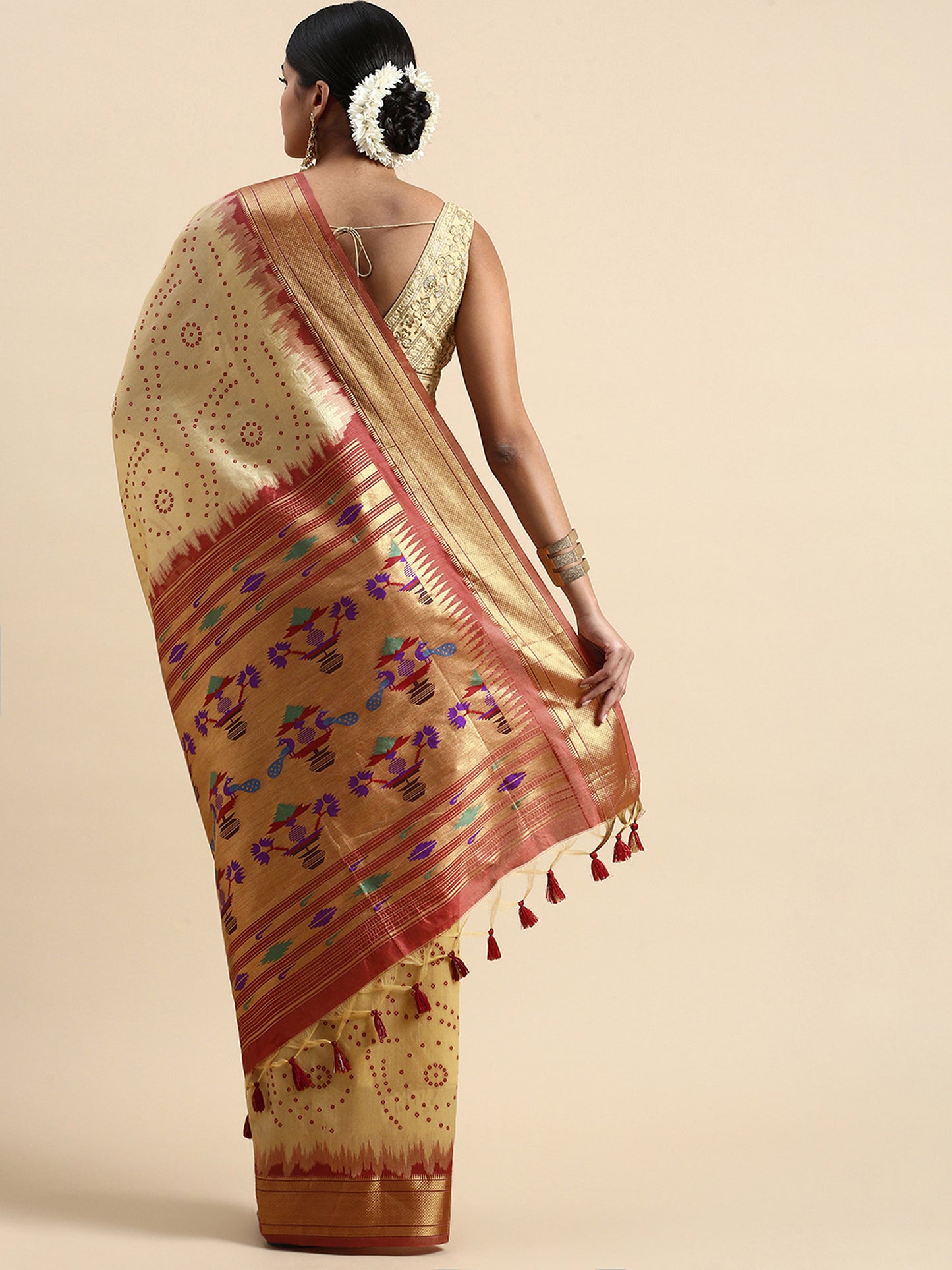 Chiku Zari Woven Paithani Silk saree