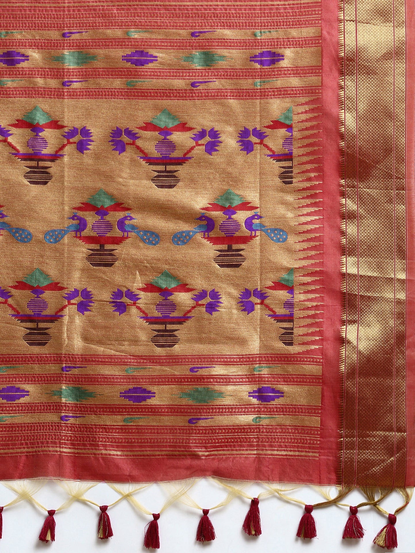 Chiku Zari Woven Paithani Silk saree