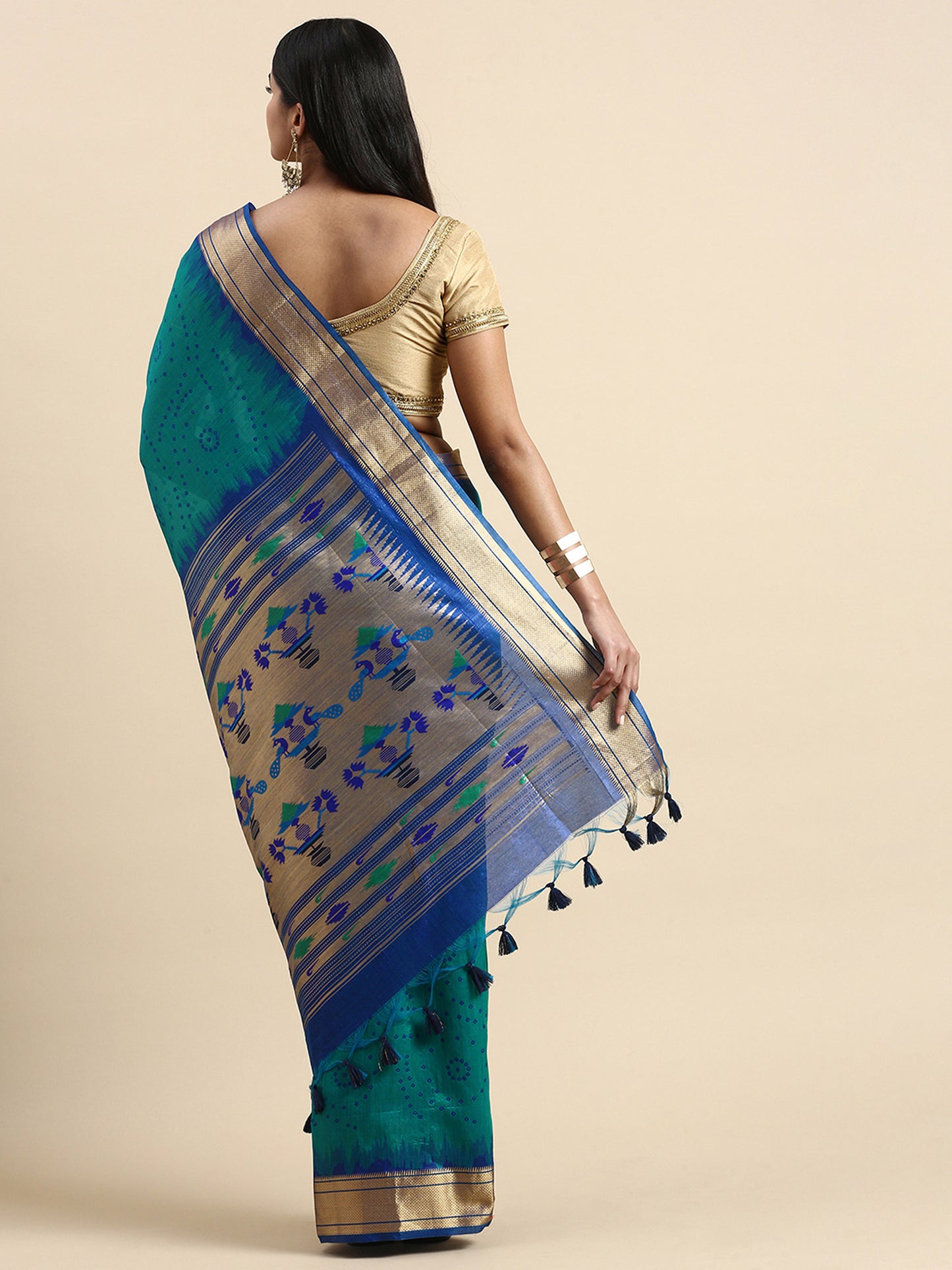 Firozi Zari Woven Paithani Silk saree