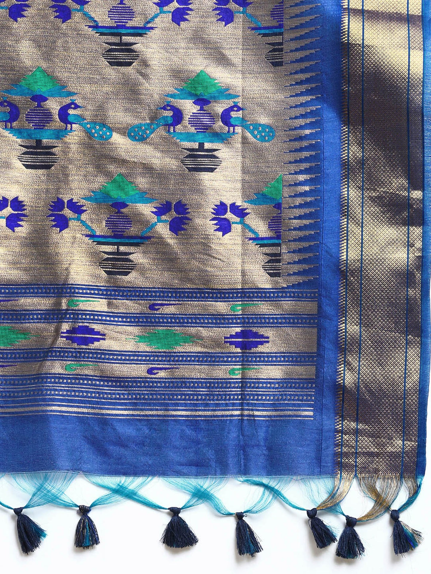 Firozi Zari Woven Paithani Silk saree