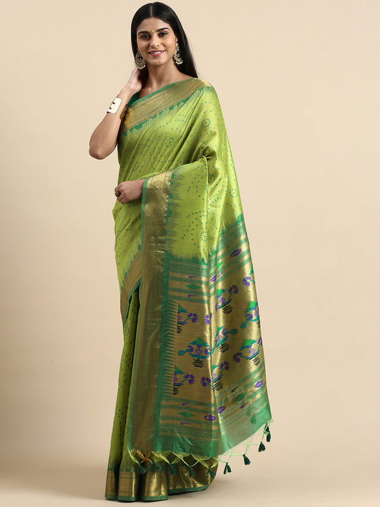 Mahendi Zari Woven Paithani Silk saree