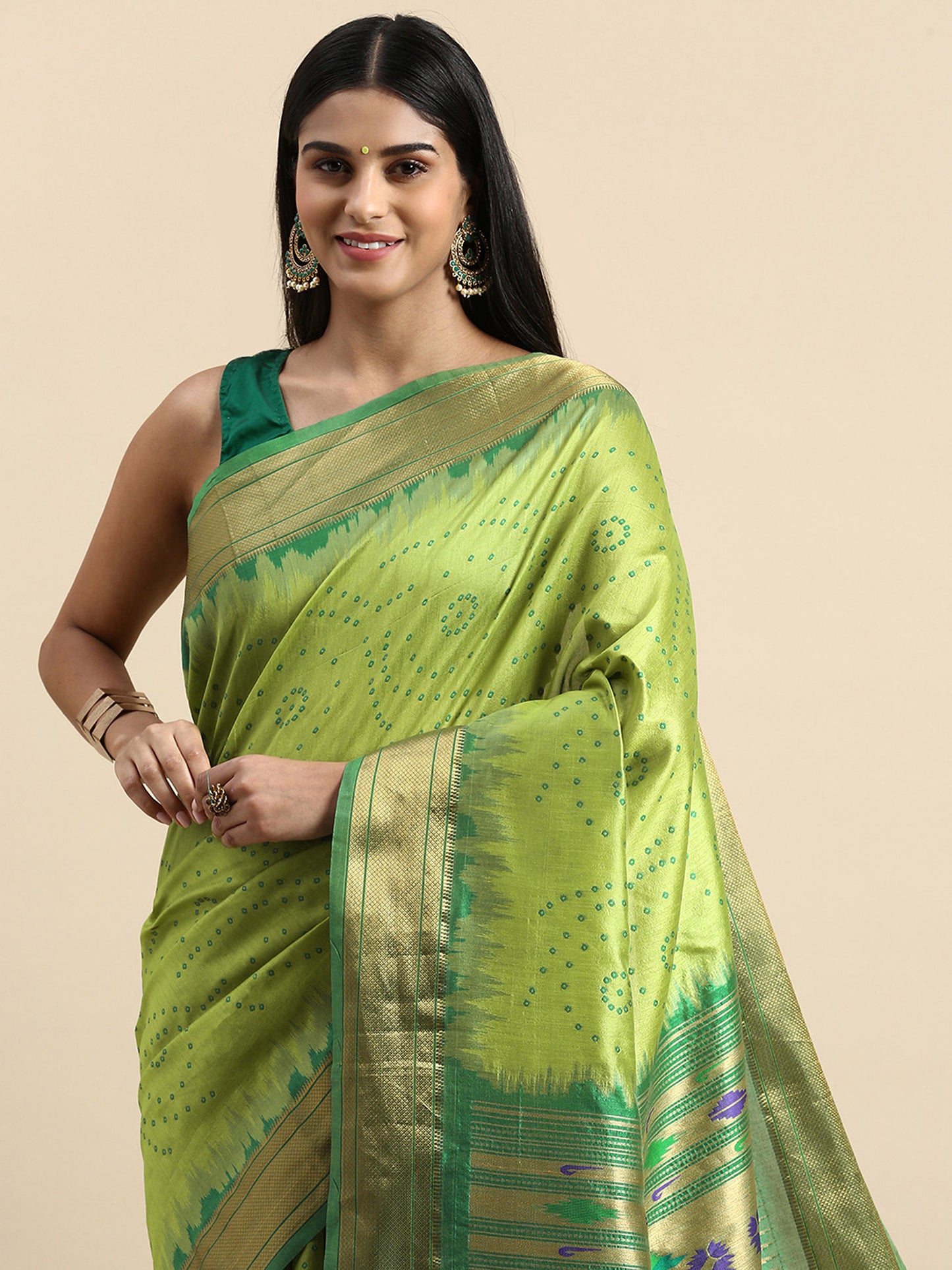 Mahendi Zari Woven Paithani Silk saree