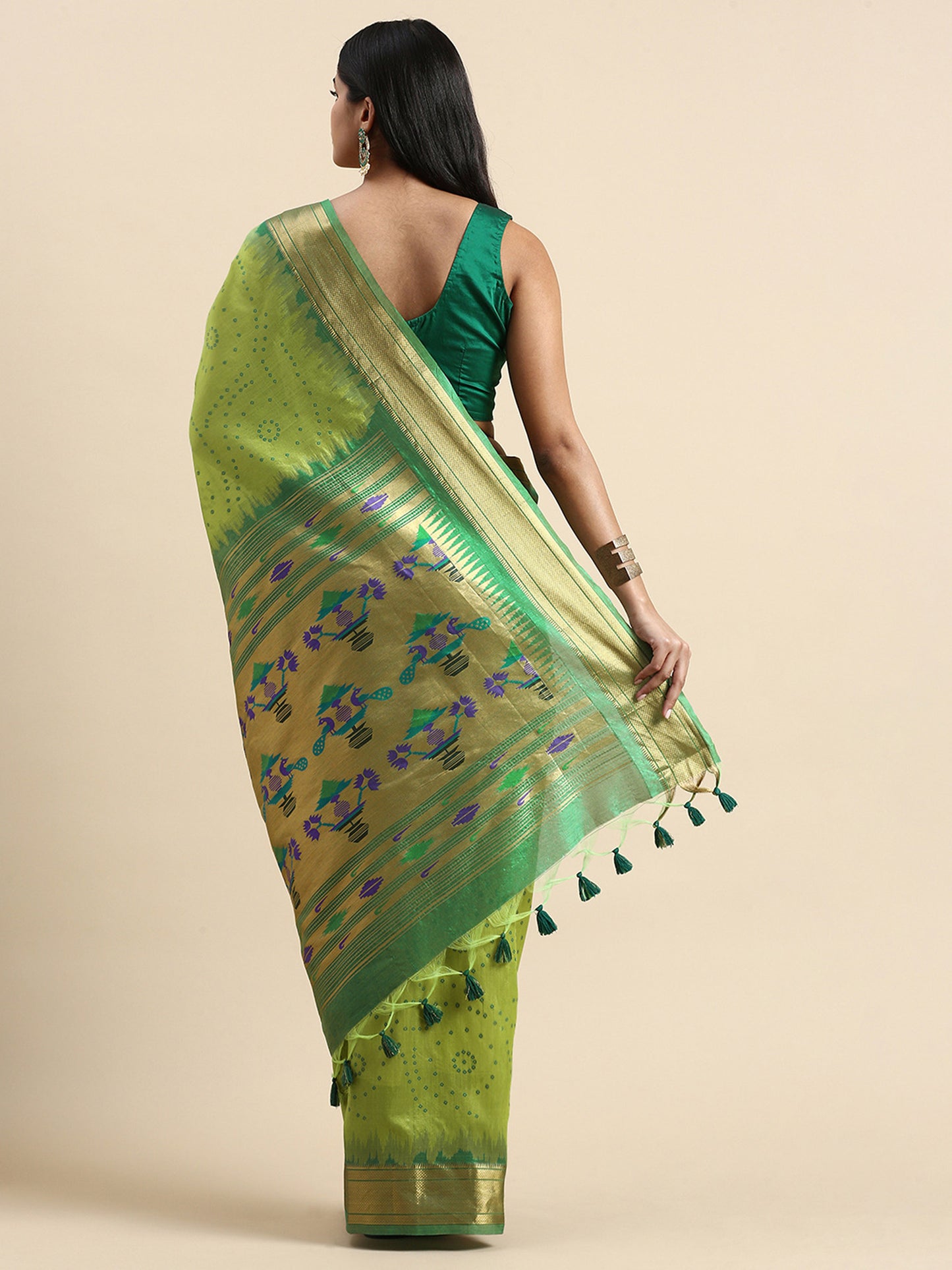 Mahendi Zari Woven Paithani Silk saree