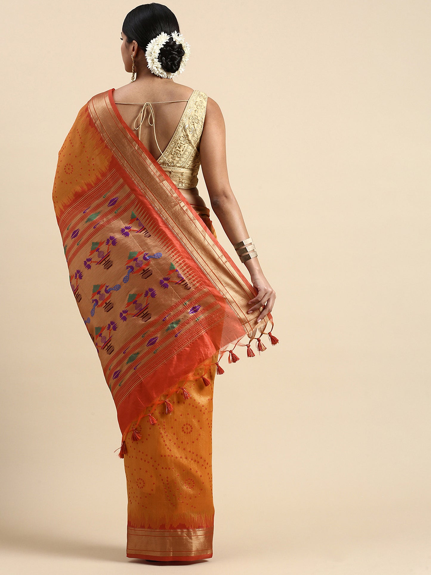 Orange Zari Woven Paithani Silk saree