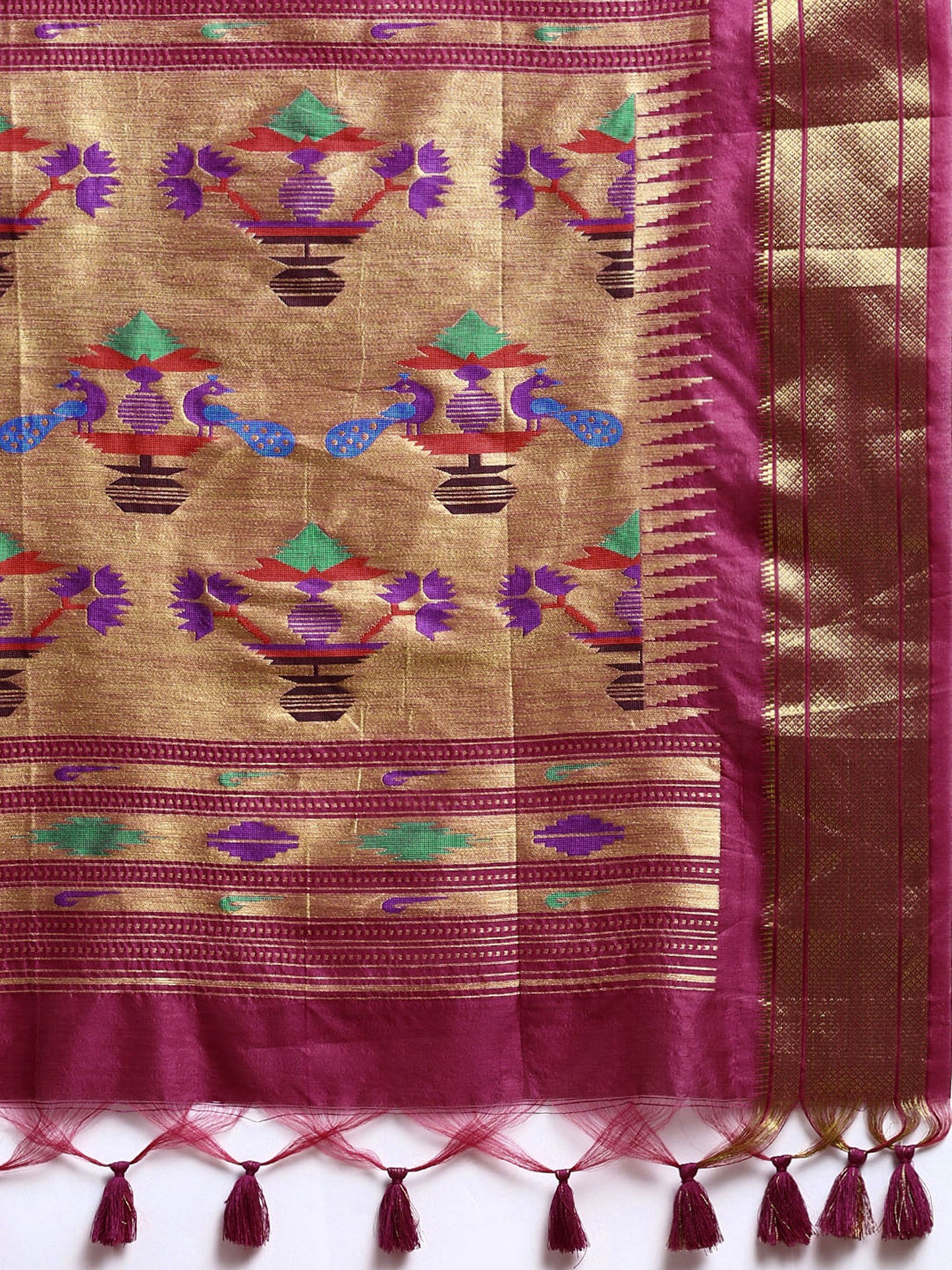 Rani Pink Zari Woven Paithani Silk saree