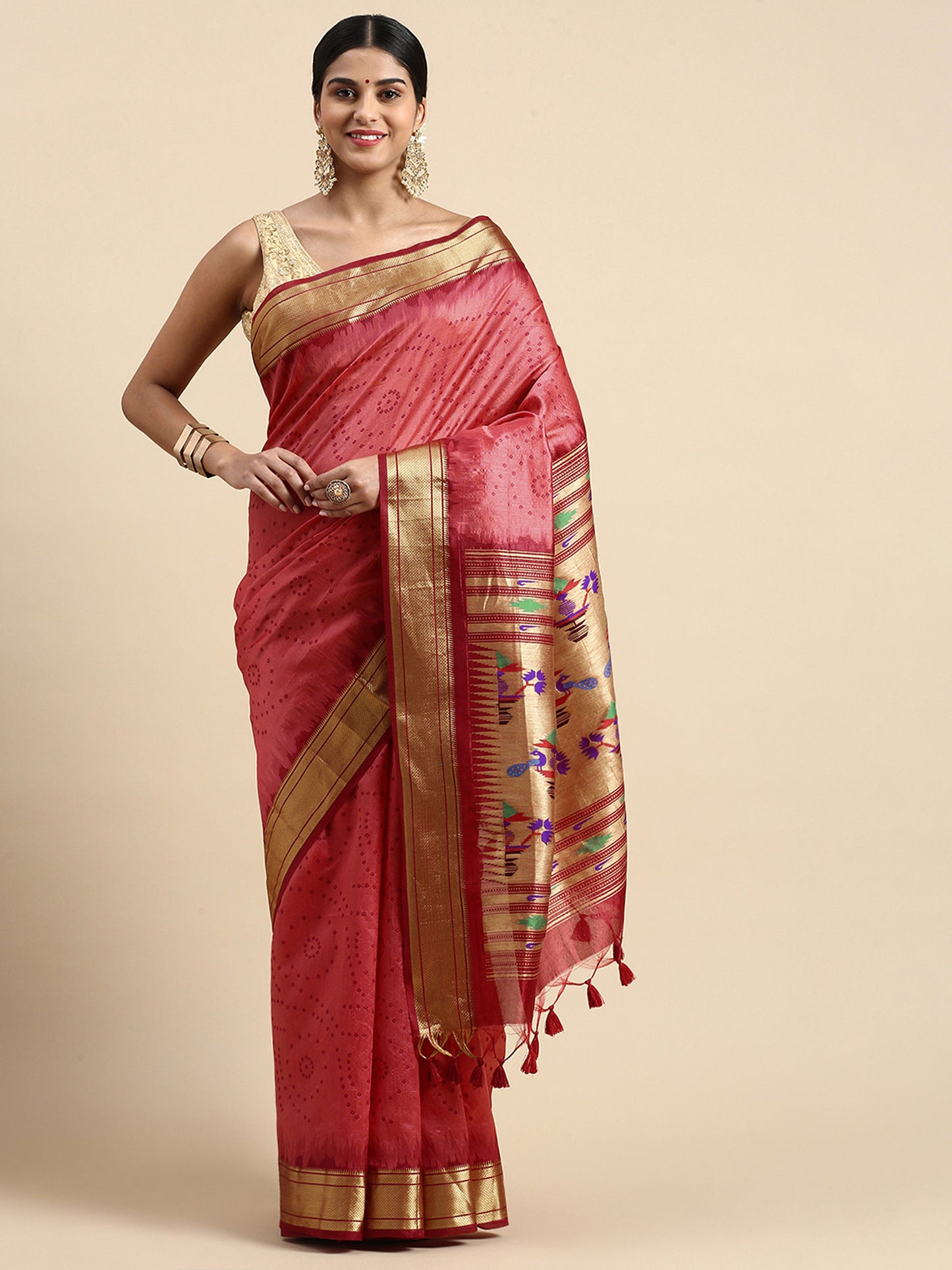 Red Zari Woven Paithani Silk saree