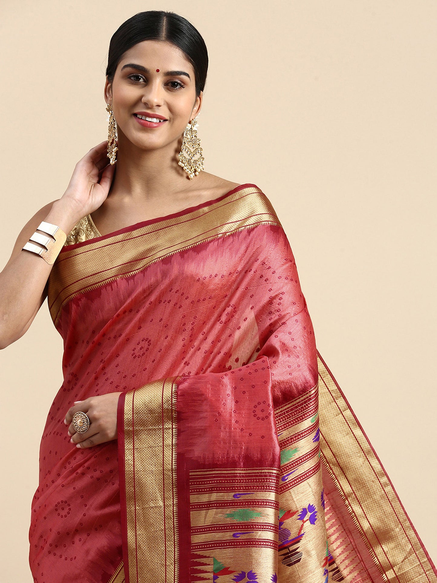 Red Zari Woven Paithani Silk saree