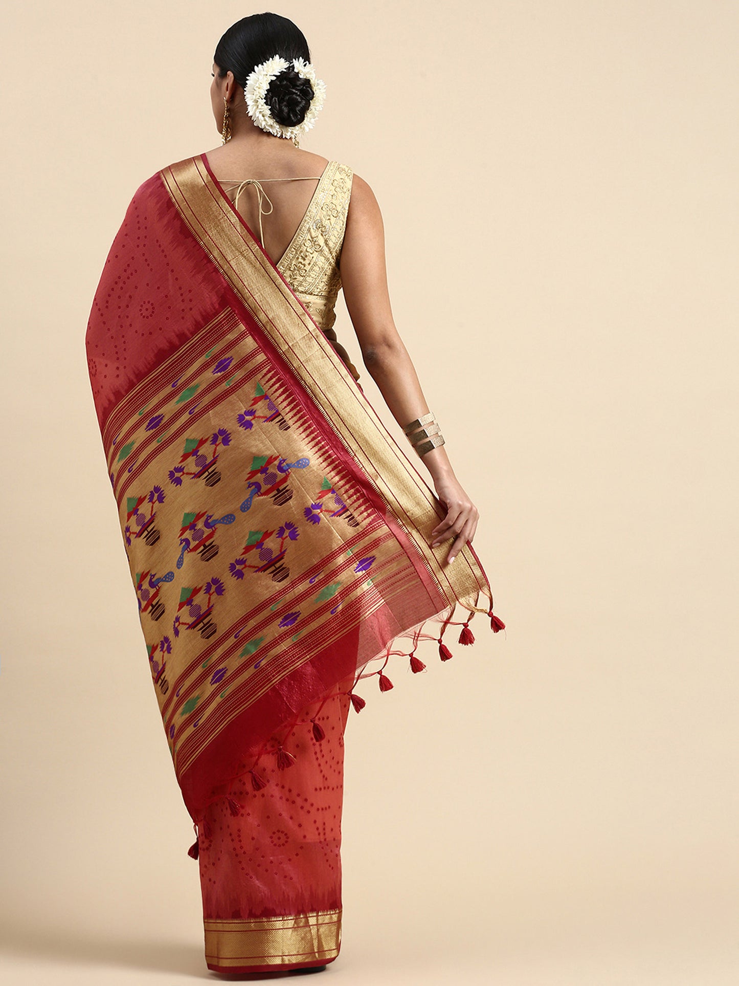 Red Zari Woven Paithani Silk saree