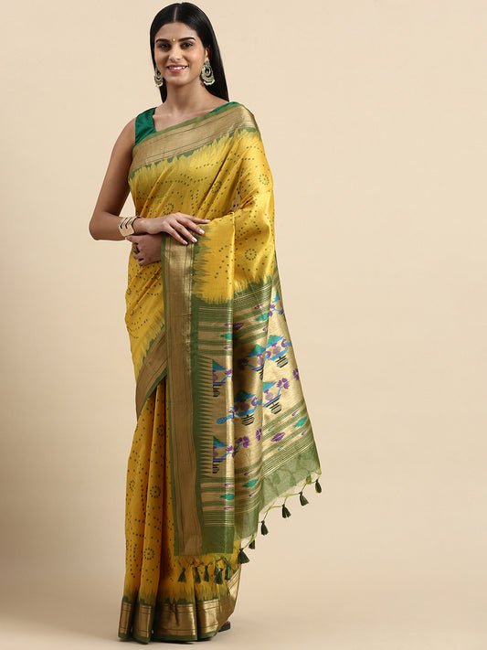 Yellow Zari Woven Paithani Silk saree