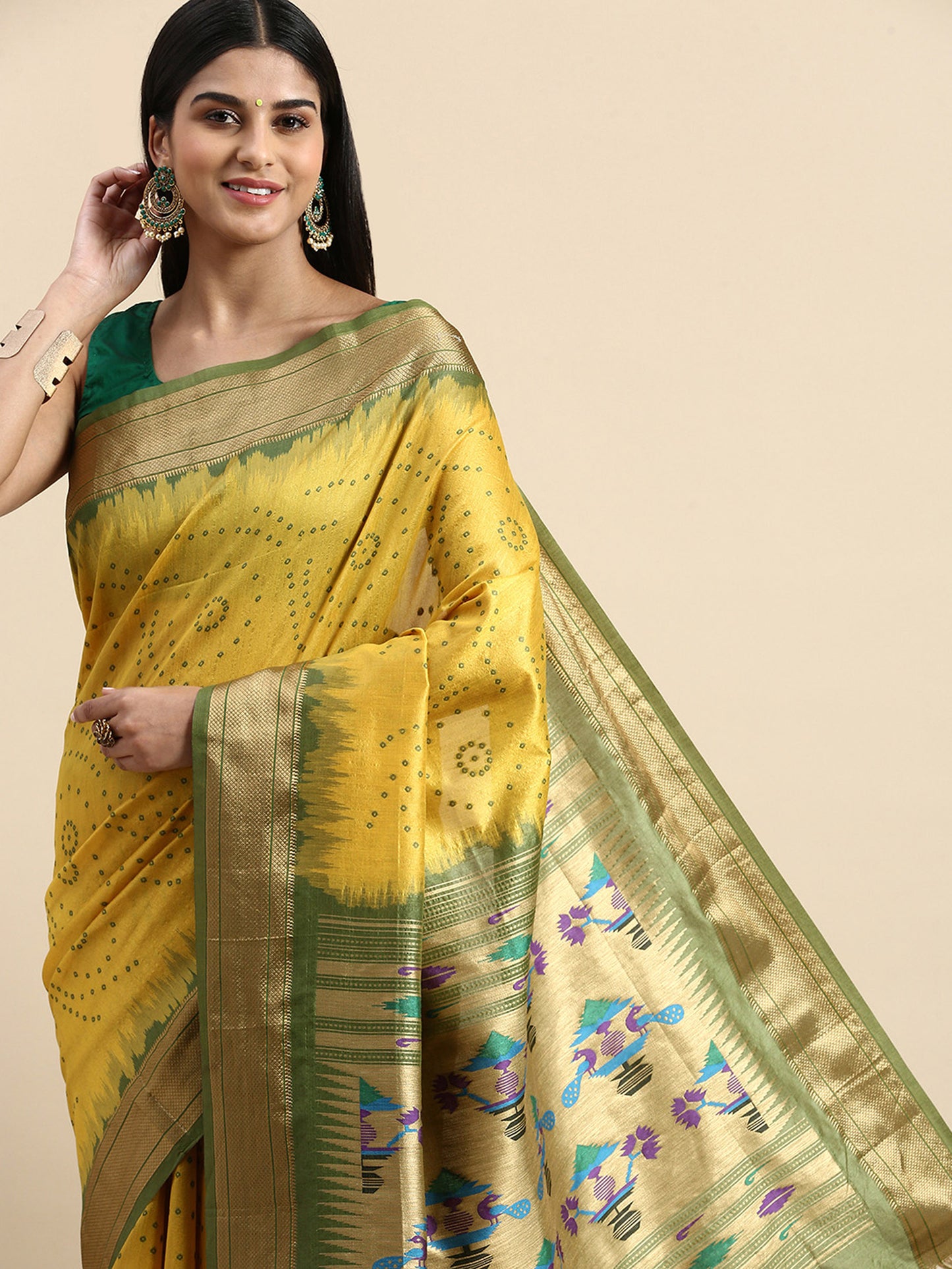 Yellow Zari Woven Paithani Silk saree