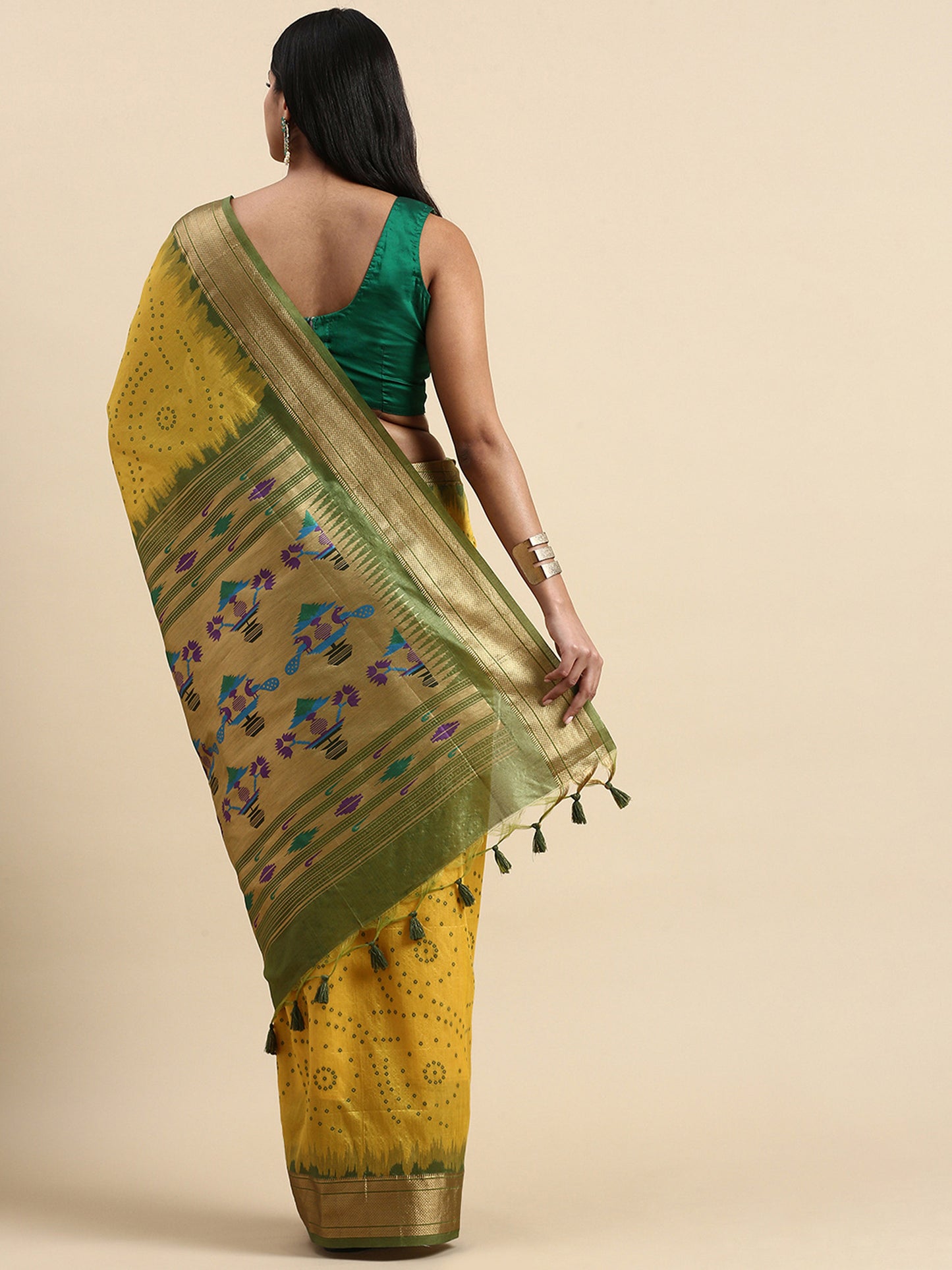 Yellow Zari Woven Paithani Silk saree